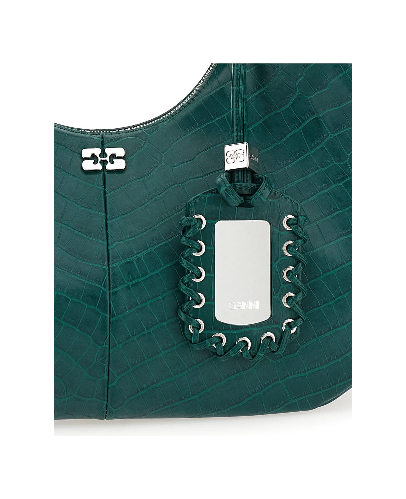 'medium Bou' Green Shoulder Bag With Crocodile Leather Effect And Logo Plaque In Leather Woman - 3