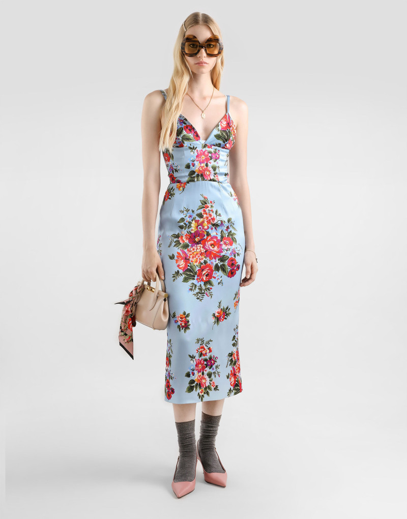Dolce & Gabbana Flower bouquet-print satin dress outlook