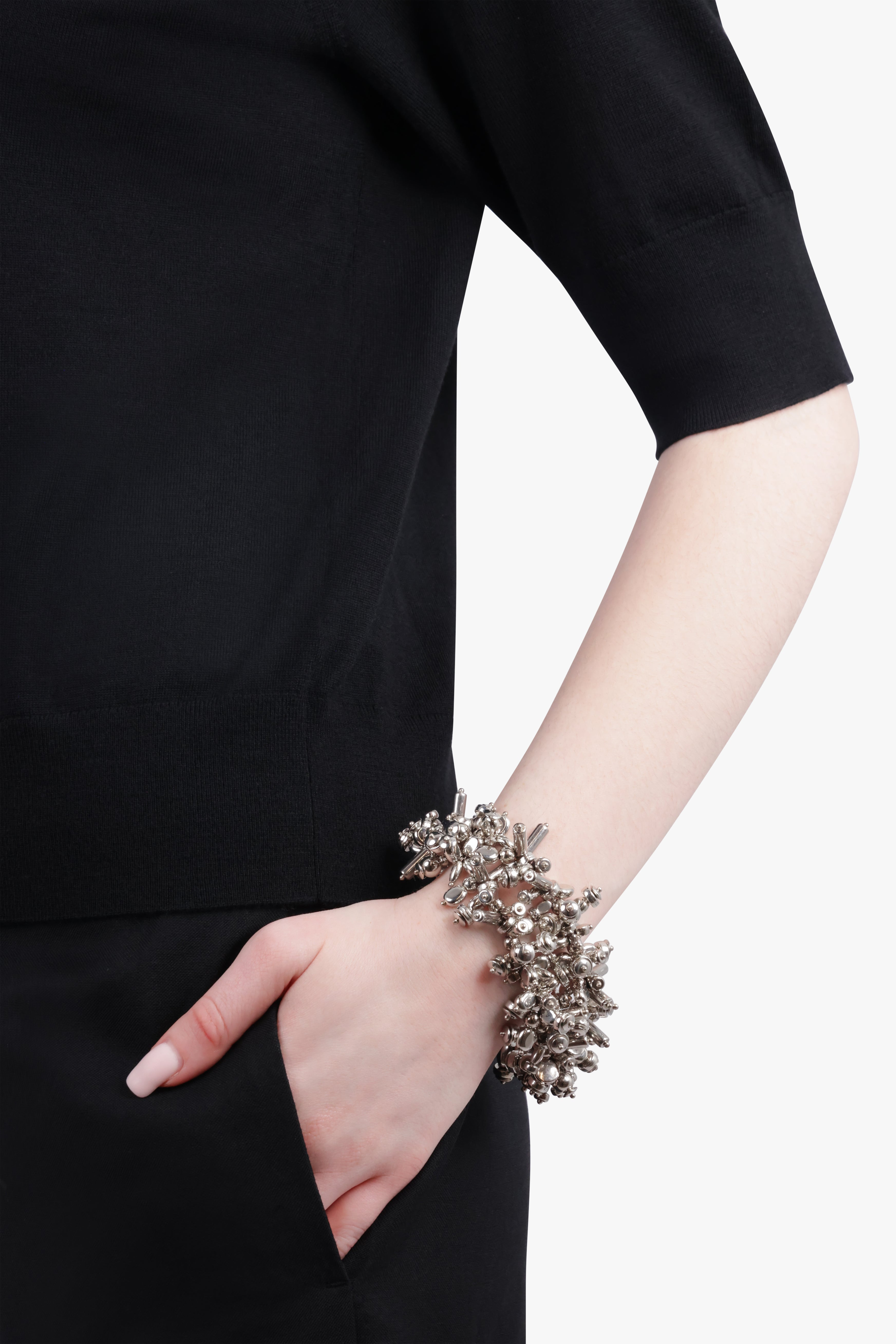 EMBROIDERED CUFF BRACELET | SILVER - 3