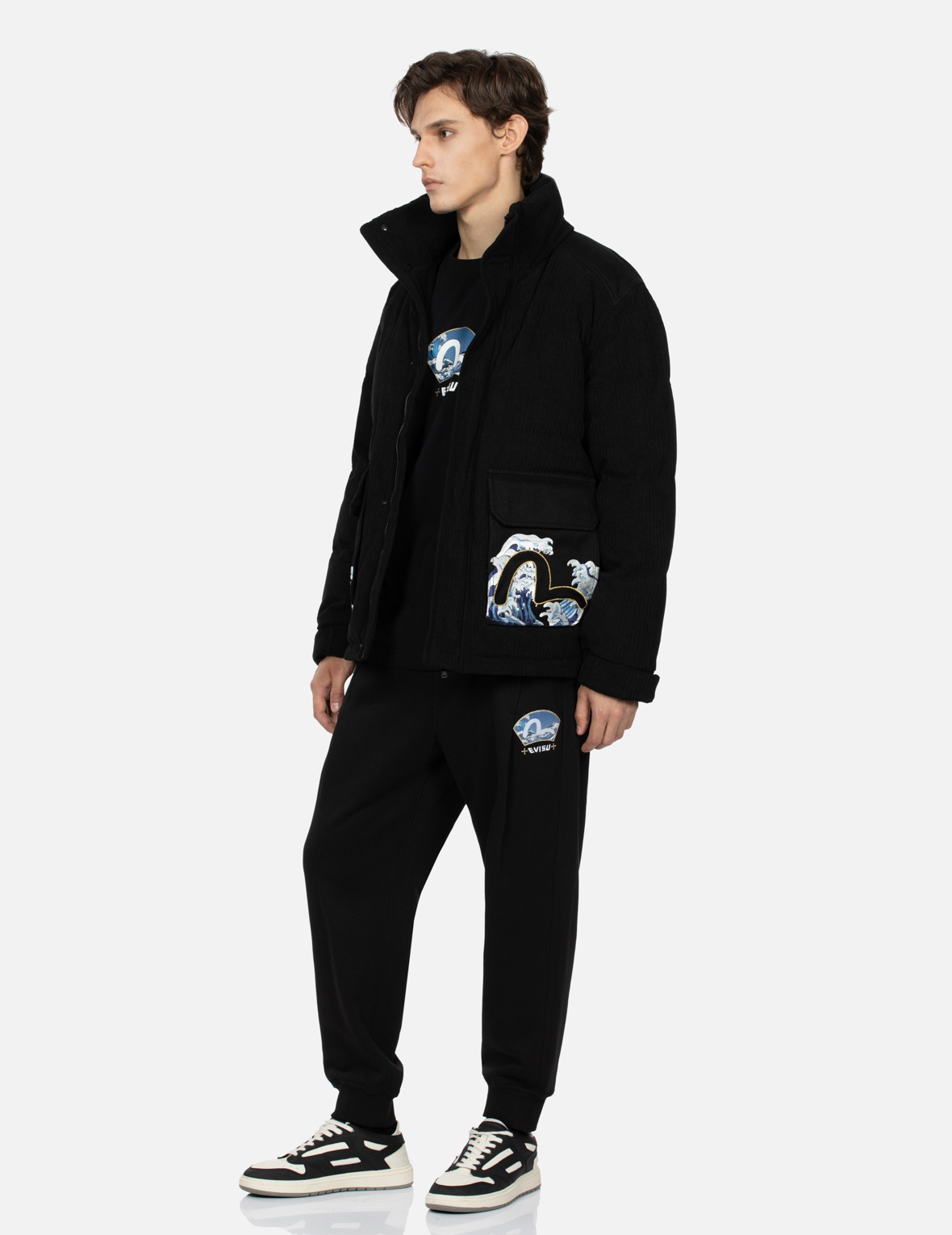 FAN-SHAPED SEAGULL AND WAVE PRINT 3D FIT SWEATPANTS - 3