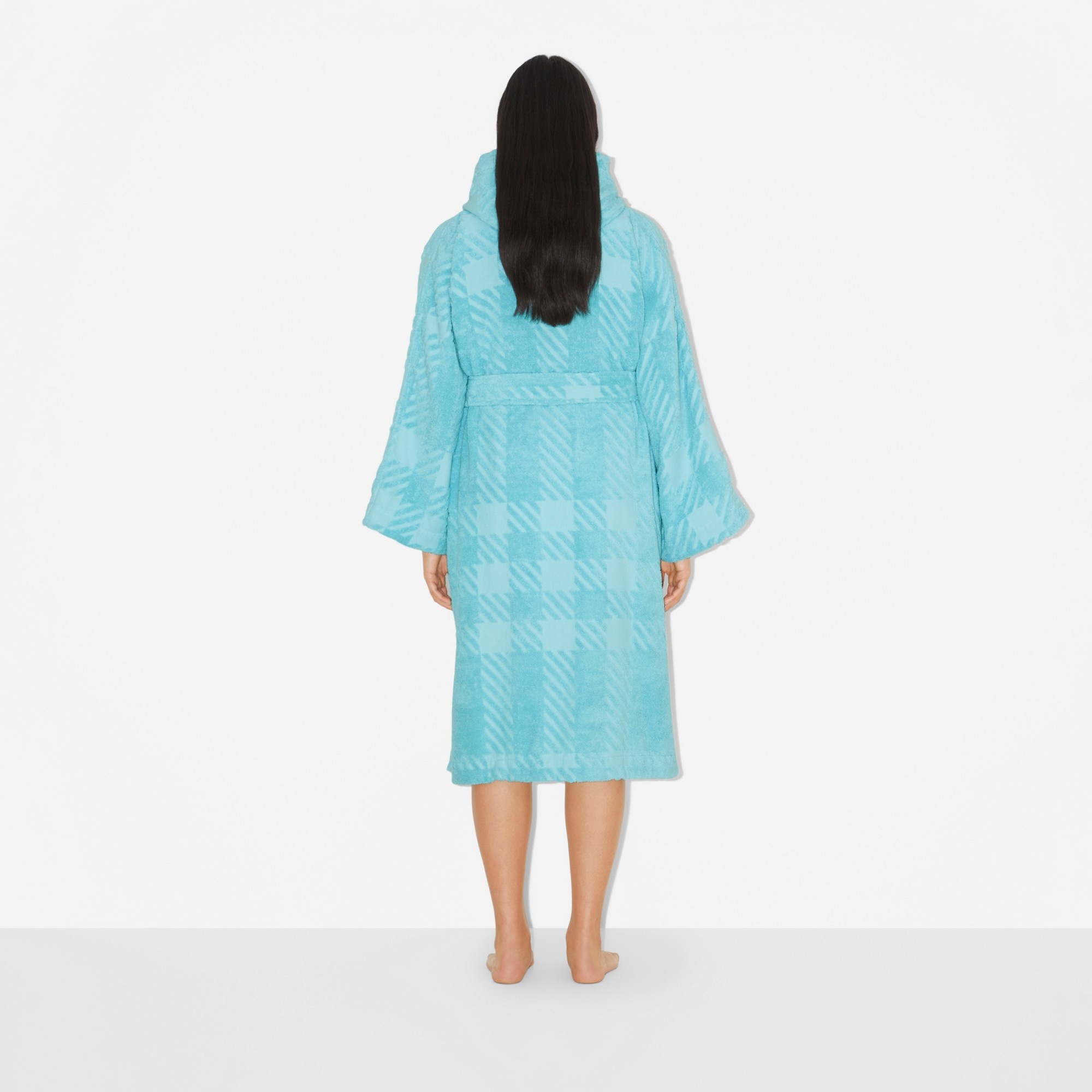 Check Cotton Jacquard Hooded Robe - 3