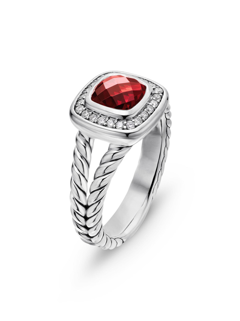 Women's Petite Albion Ring With Pavé Diamonds - Garnet 3