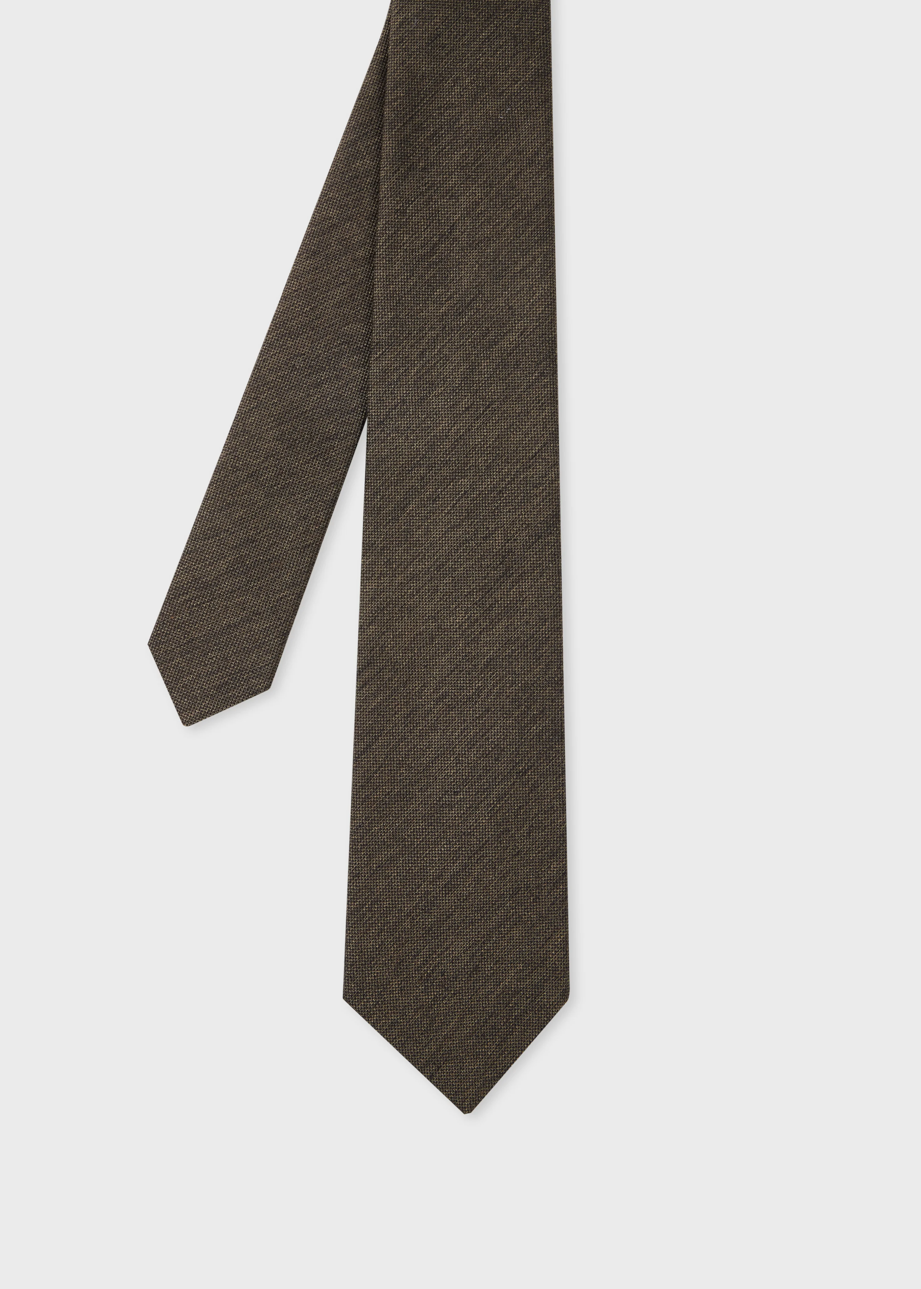 Brown Silk-Wool Blend Textured Tie - 1