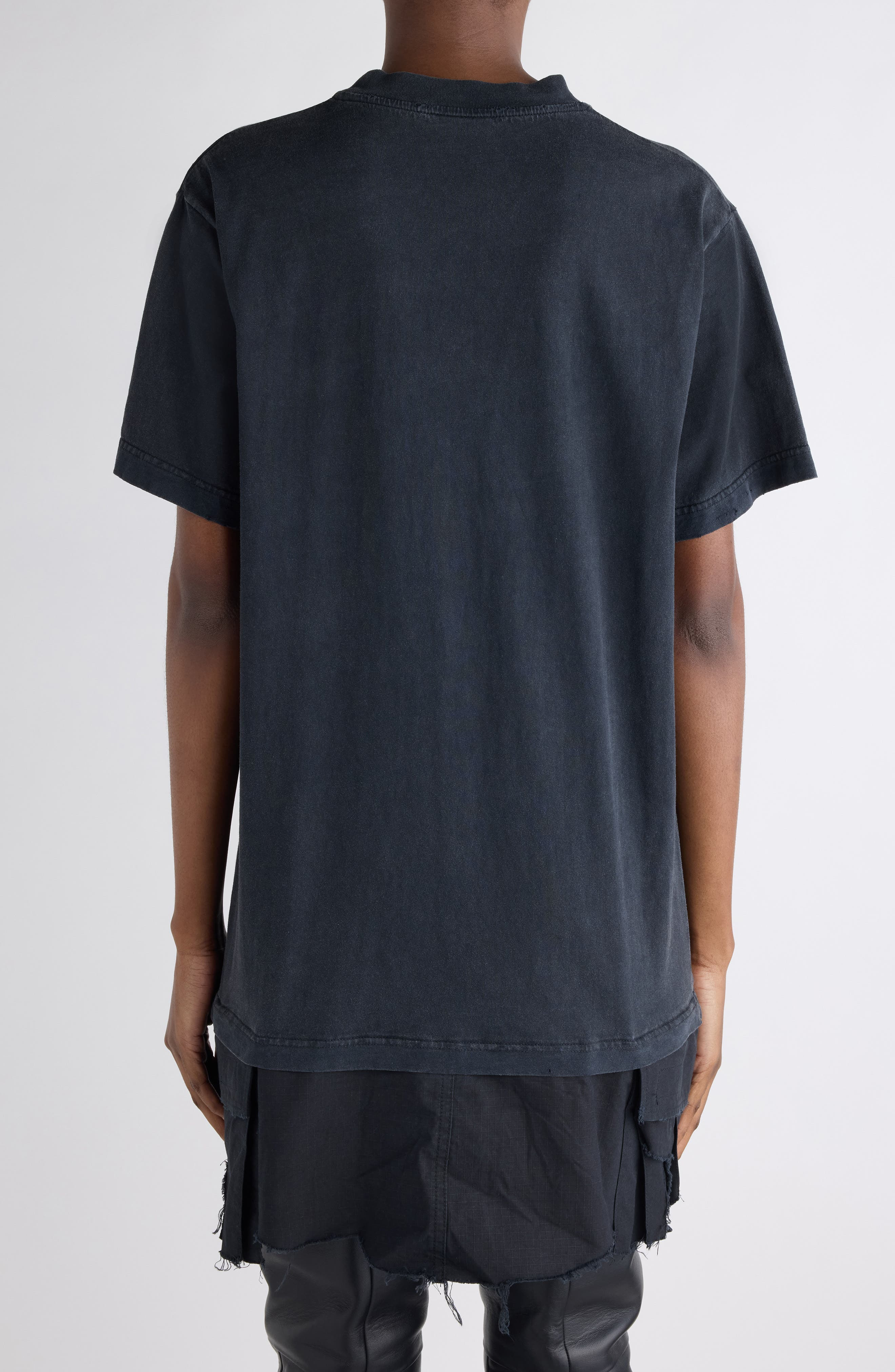 Balenciaga Luxury Embroidered Hybrid T-Shirt Dress in 1000 Black at Nordstrom - 3