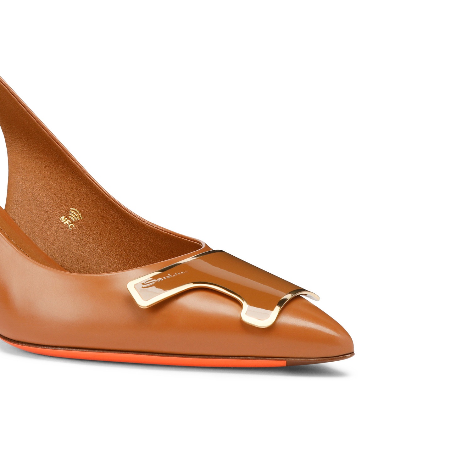 Women's brown leather mid-heel Santoni Sibille slingback - 6