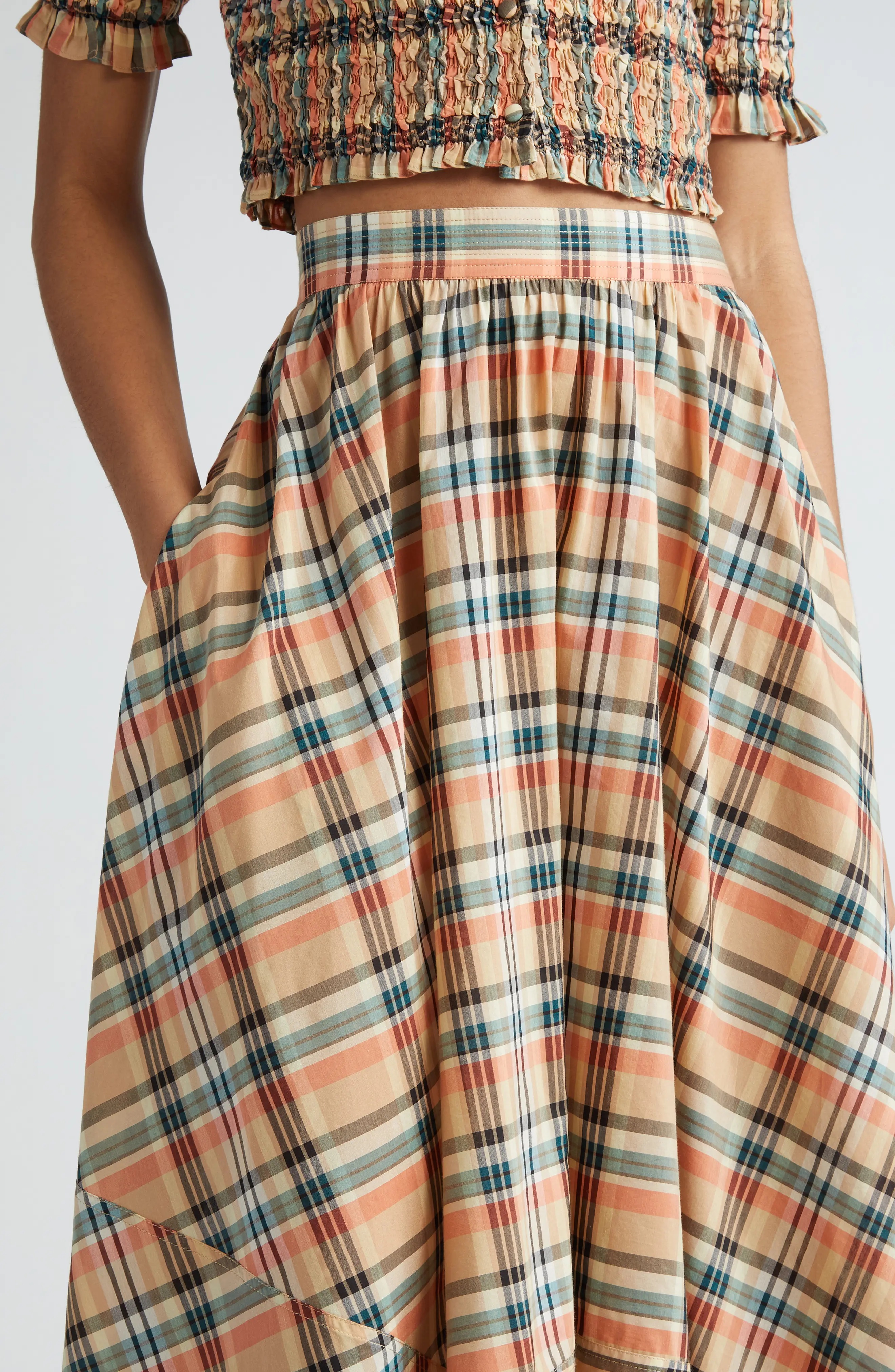 Annette Plaid Asymmetric Midi Skirt - 5