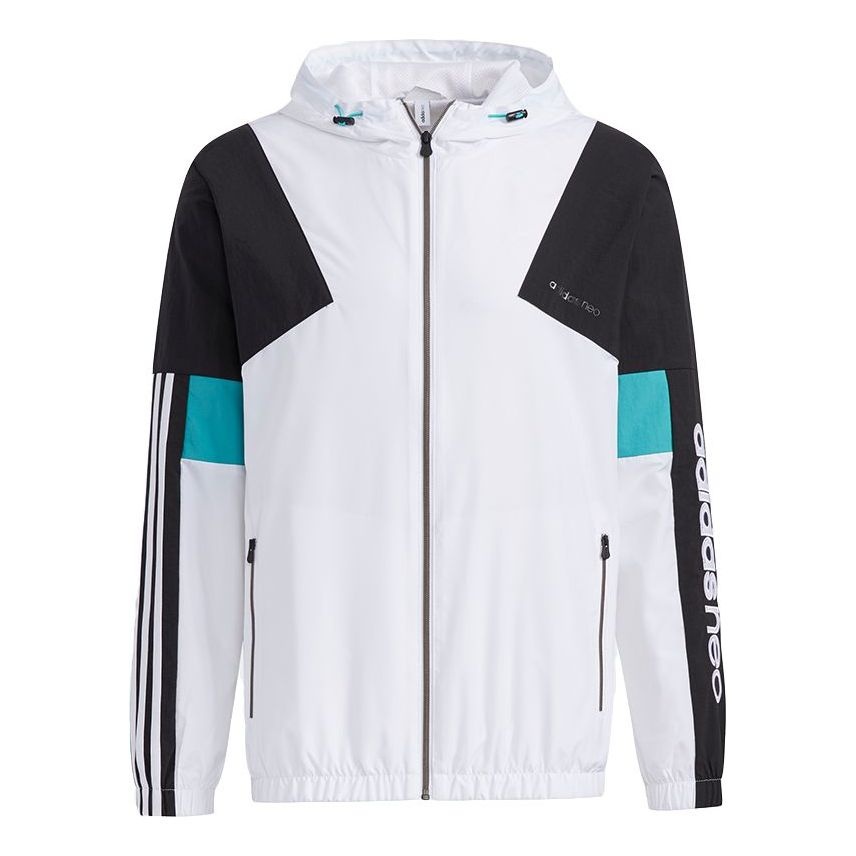 adidas neo M Cs Cb Wb 2 Logo Embroidered Contrasting Colors Sports Jacket White GP5685 - 1