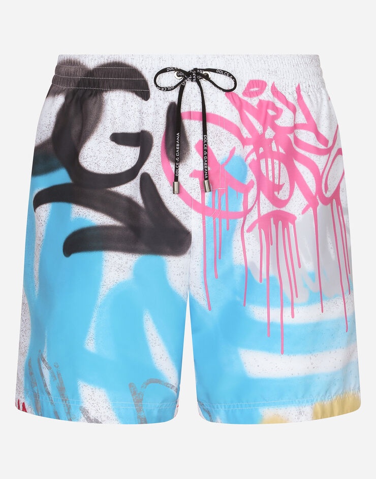 Mid-length swim trunks with spray-paint graffiti print - 2