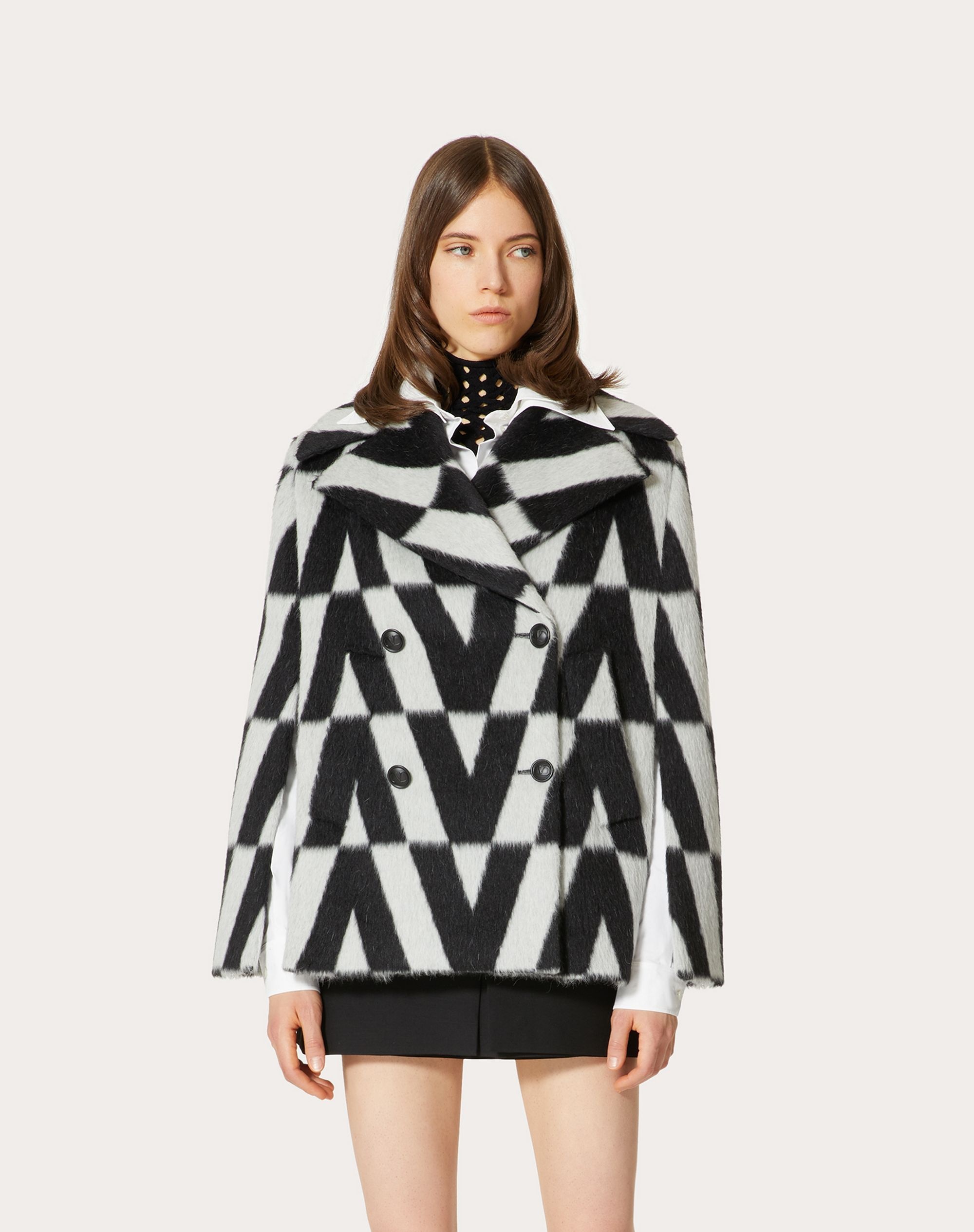 JACQUARD CAPE PEA COAT - 3