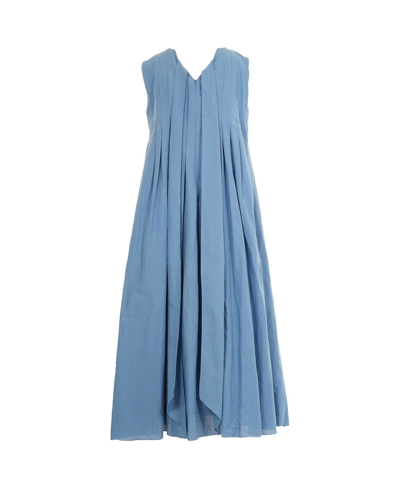 V-neck Pleated Sleeveless Dress - 2