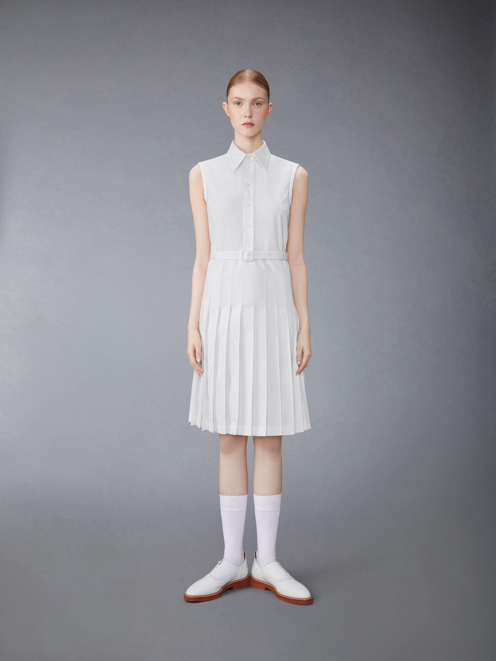 キッズワンピース・オールインワン Thom Browne Pleated Bottom Shirtdress Wool Jersey Organza Pleated Bottom Ribbon Tie Combo