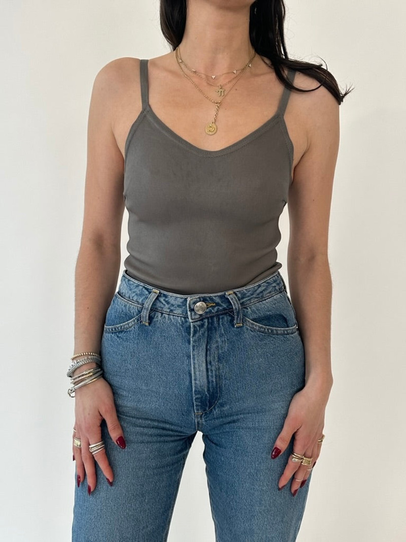 WASHED GREY LEATHER CAMISOLE TANK 1