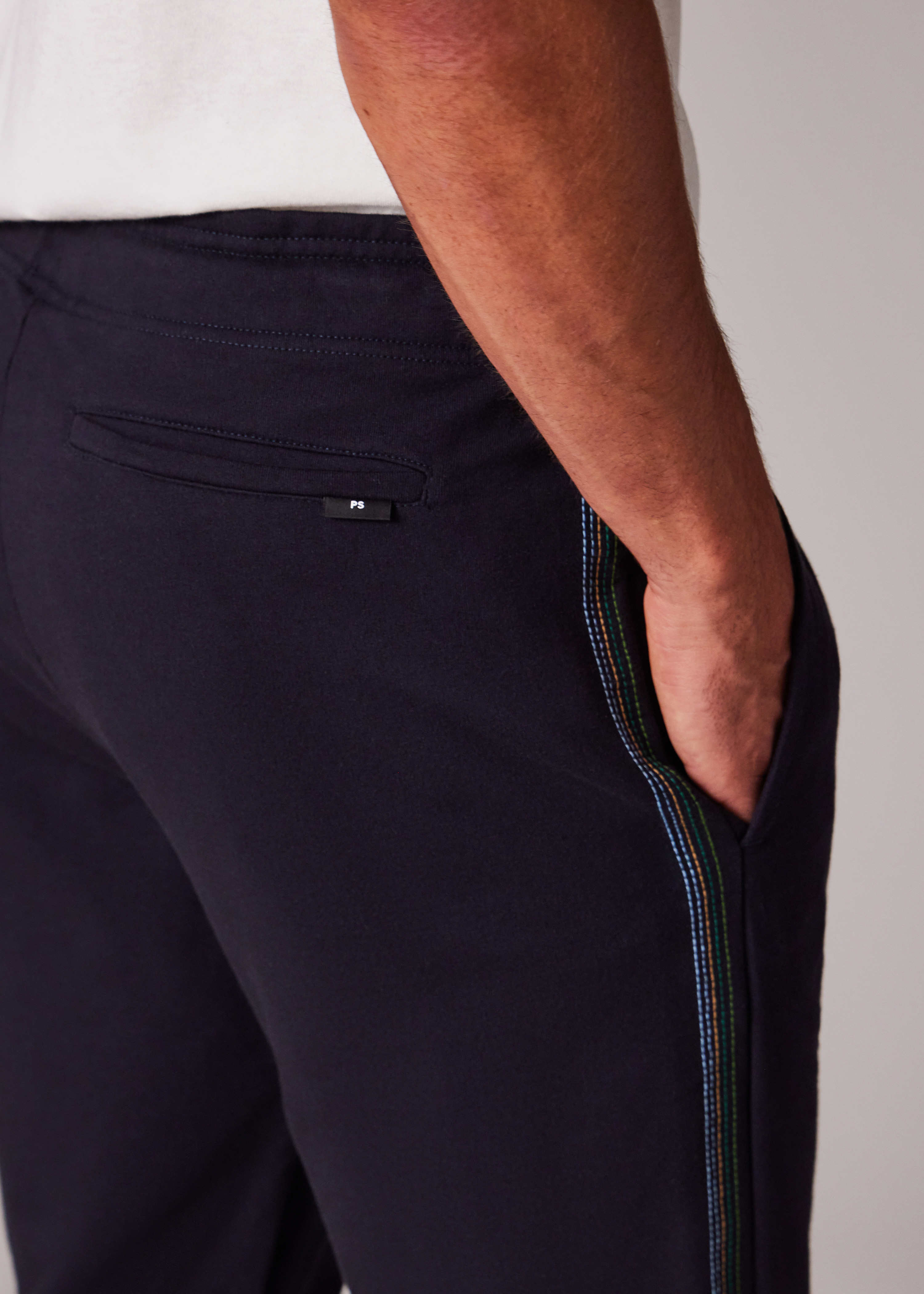 Navy Sweatpants with Embroidered Stripe Trim - 6