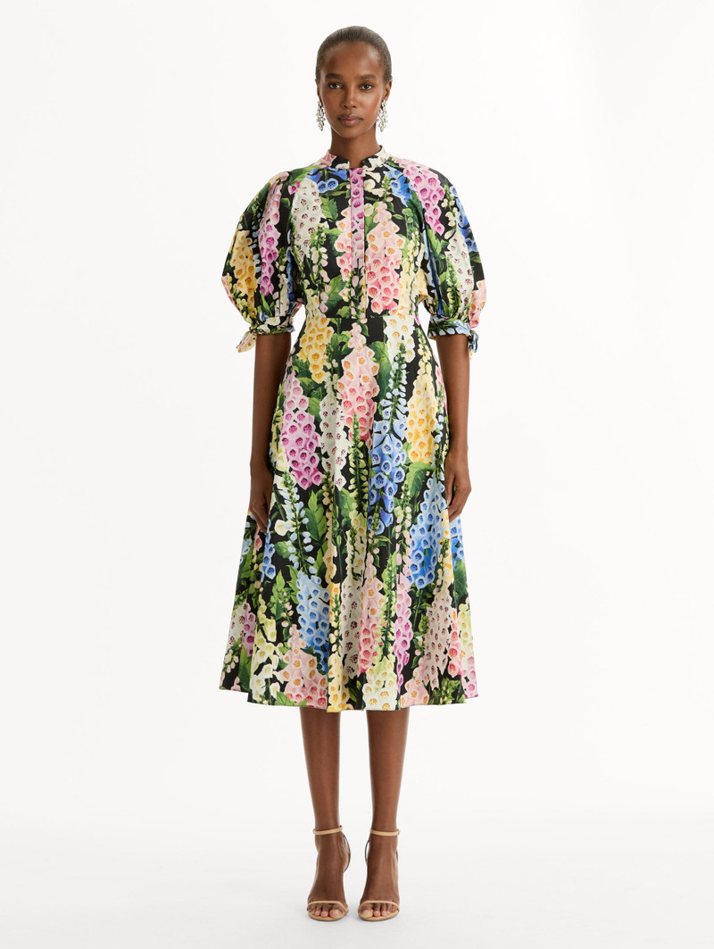 Oscar de la Renta FOXGLOVE COTTON POPLIN PUFF SLEEVE DRESS outlook