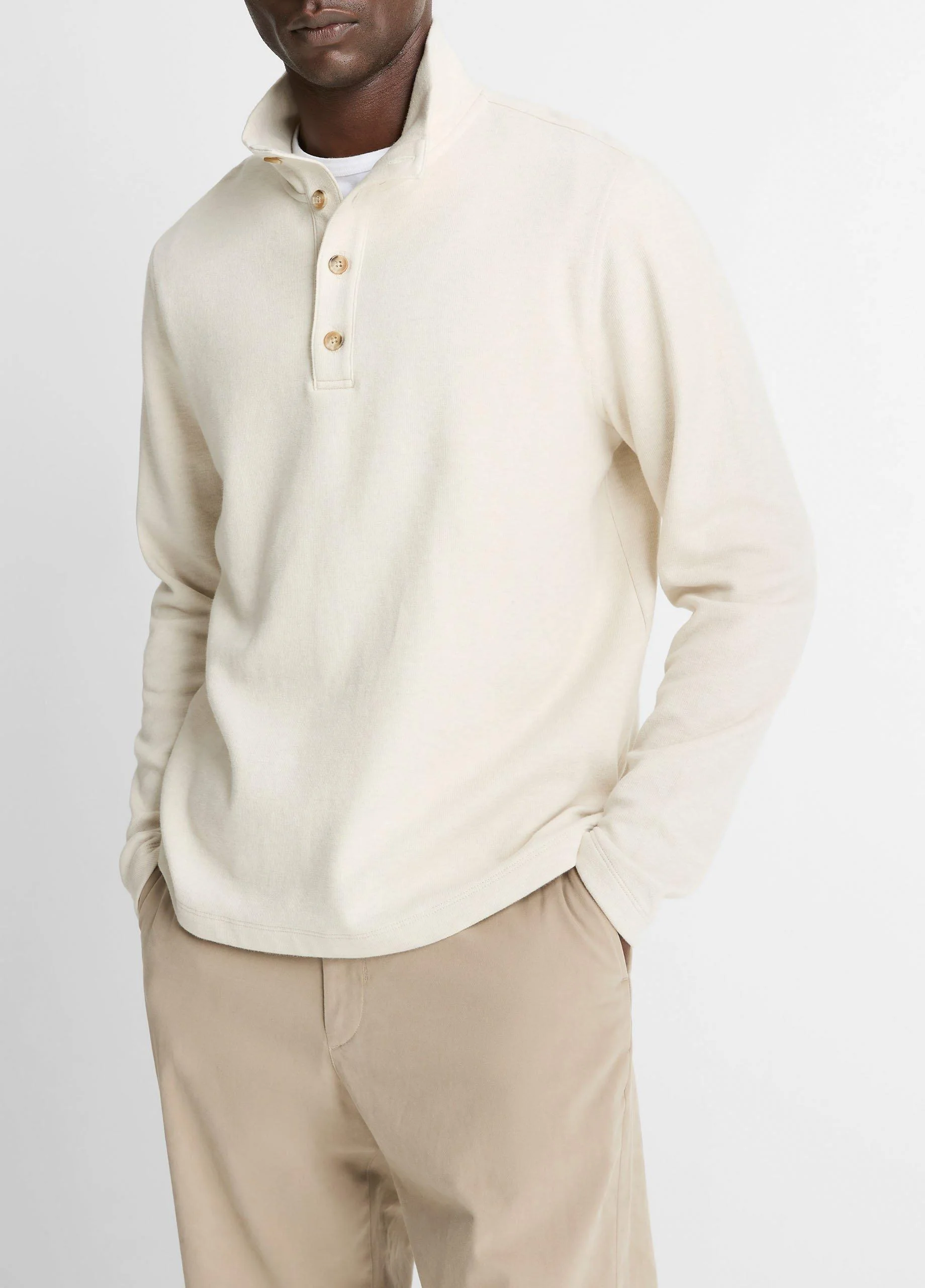 Cotton Button Mock-Neck Pullover - 1