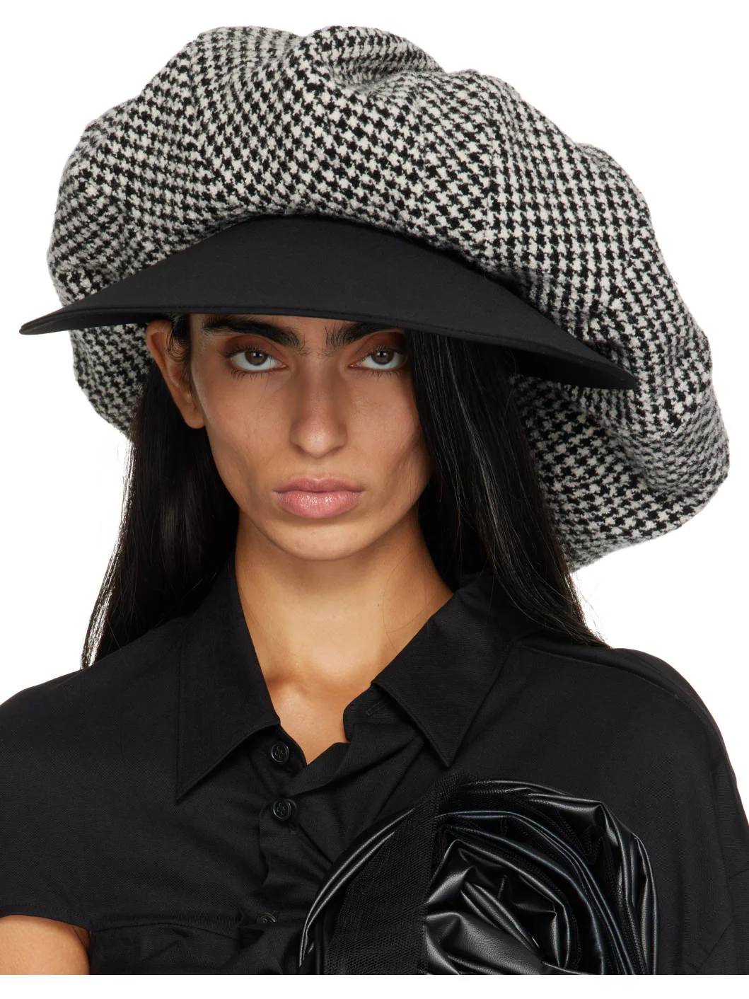 Black & White Wool Houndstooth Hat - 1