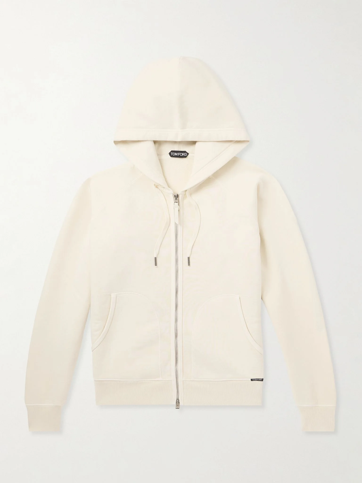 Slim-Fit Cotton-Jersey Zip-Up Hoodie Cream - 1