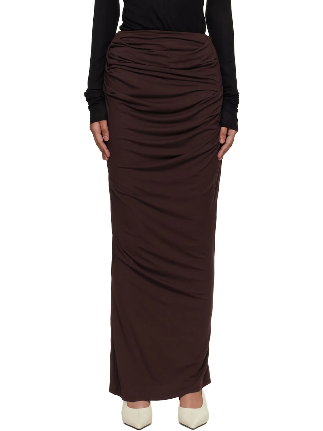Brown Drape Maxi Skirt - 1
