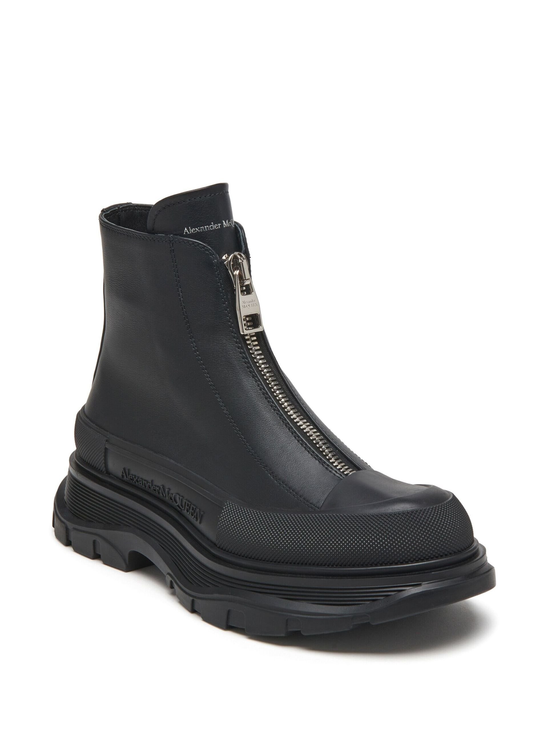Black Tread Slick Leather Boots - 2