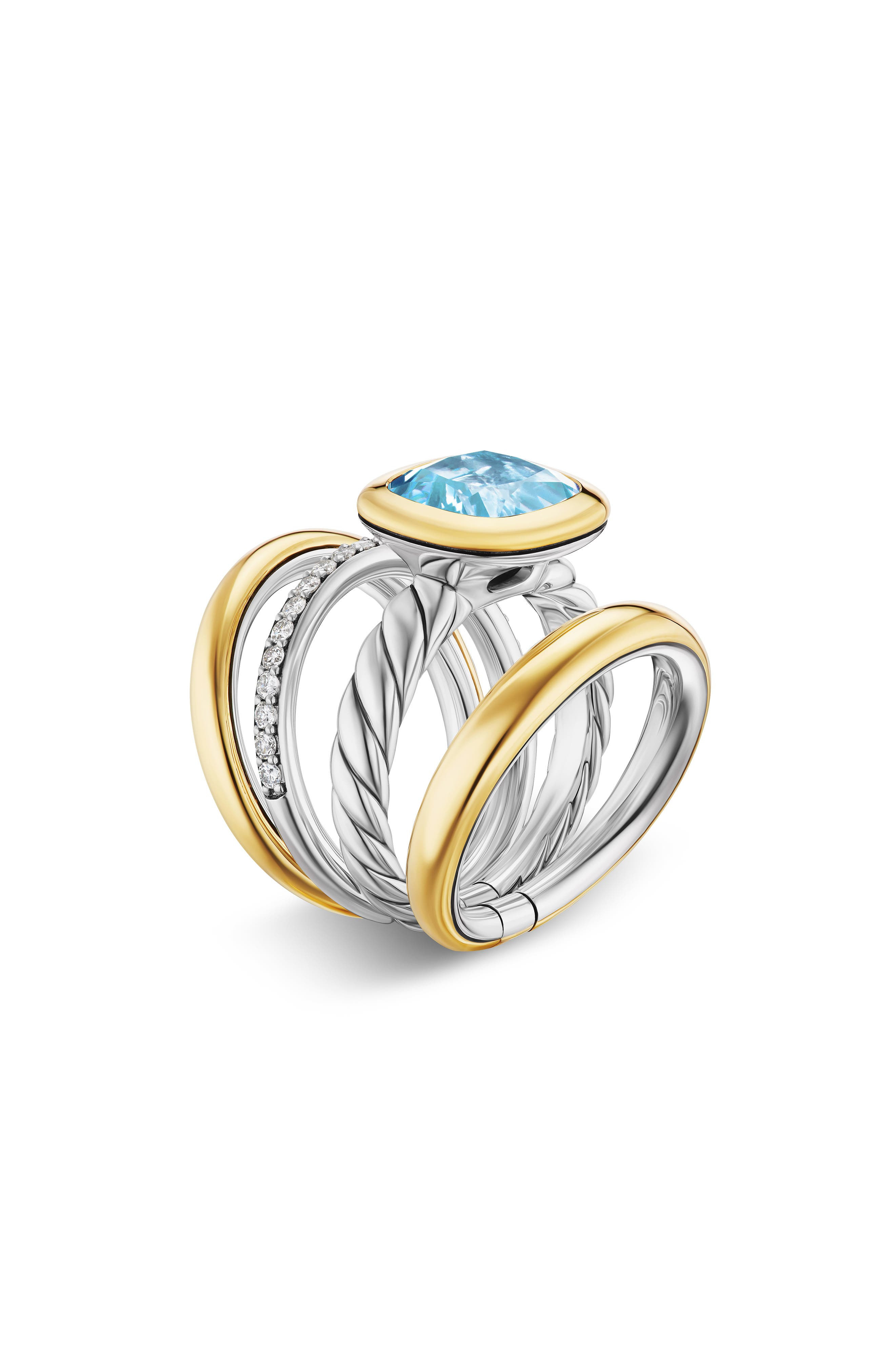 David Yurman DY Mercer® Four Row Stone Ring in Sterling Silver with 18K Yellow Gold, Sky Blue Topaz  - 3