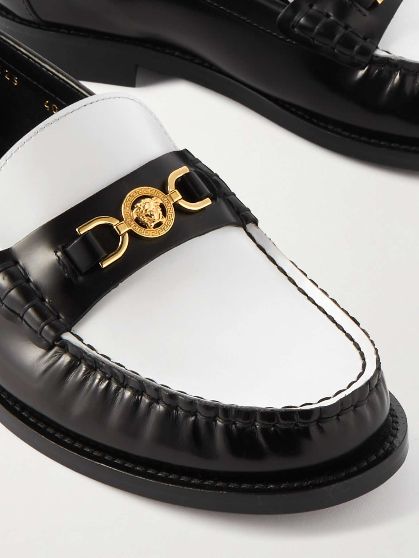 Embellished two-tone leather penny loafers - 5