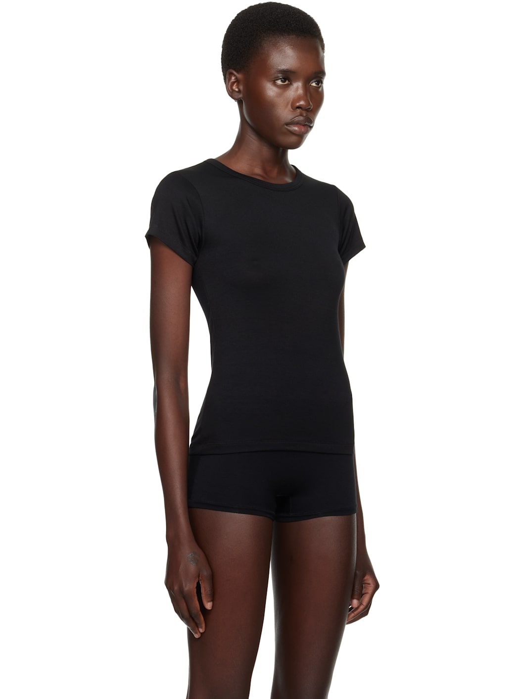 Black Fitted Crewneck Short Sleeve T-shirt - 2