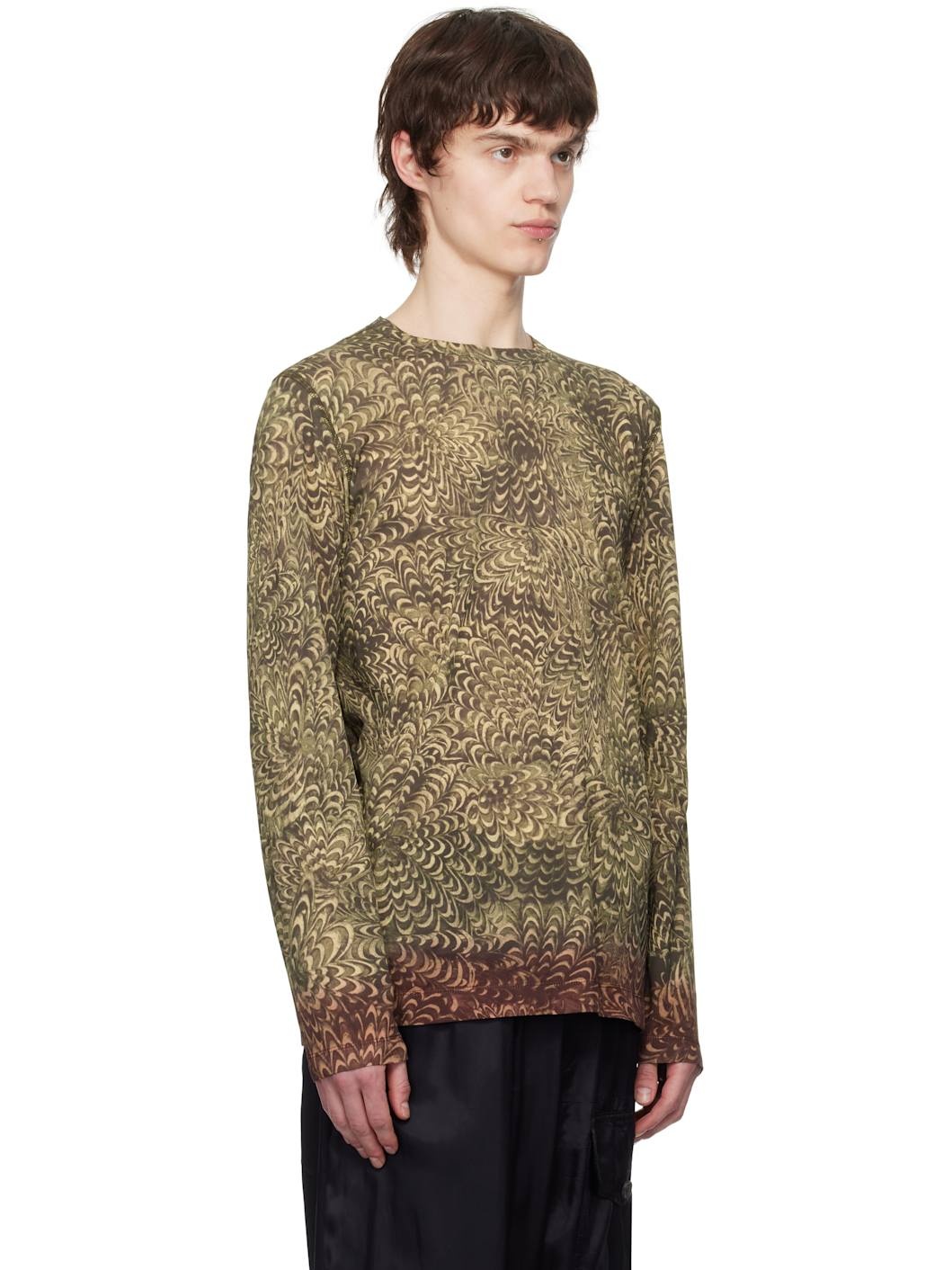 Khaki Printed Cotton T-shirt - 2
