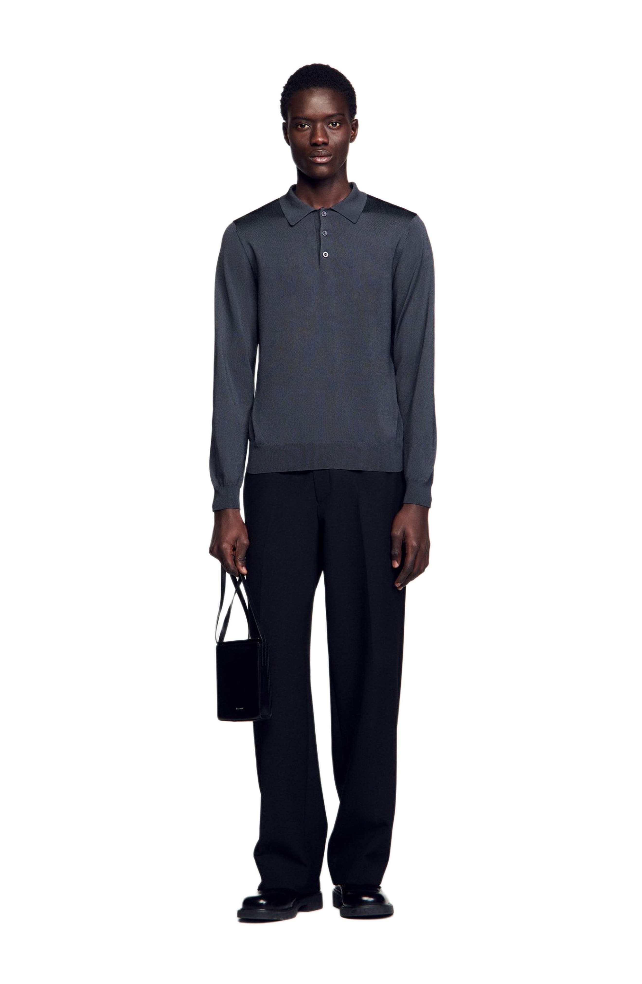 SANDRO Ribbed polo shirt in Fonte at Nordstrom - 6