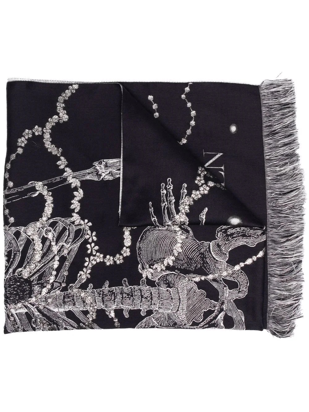 frayed skeleton-print scarf - 1