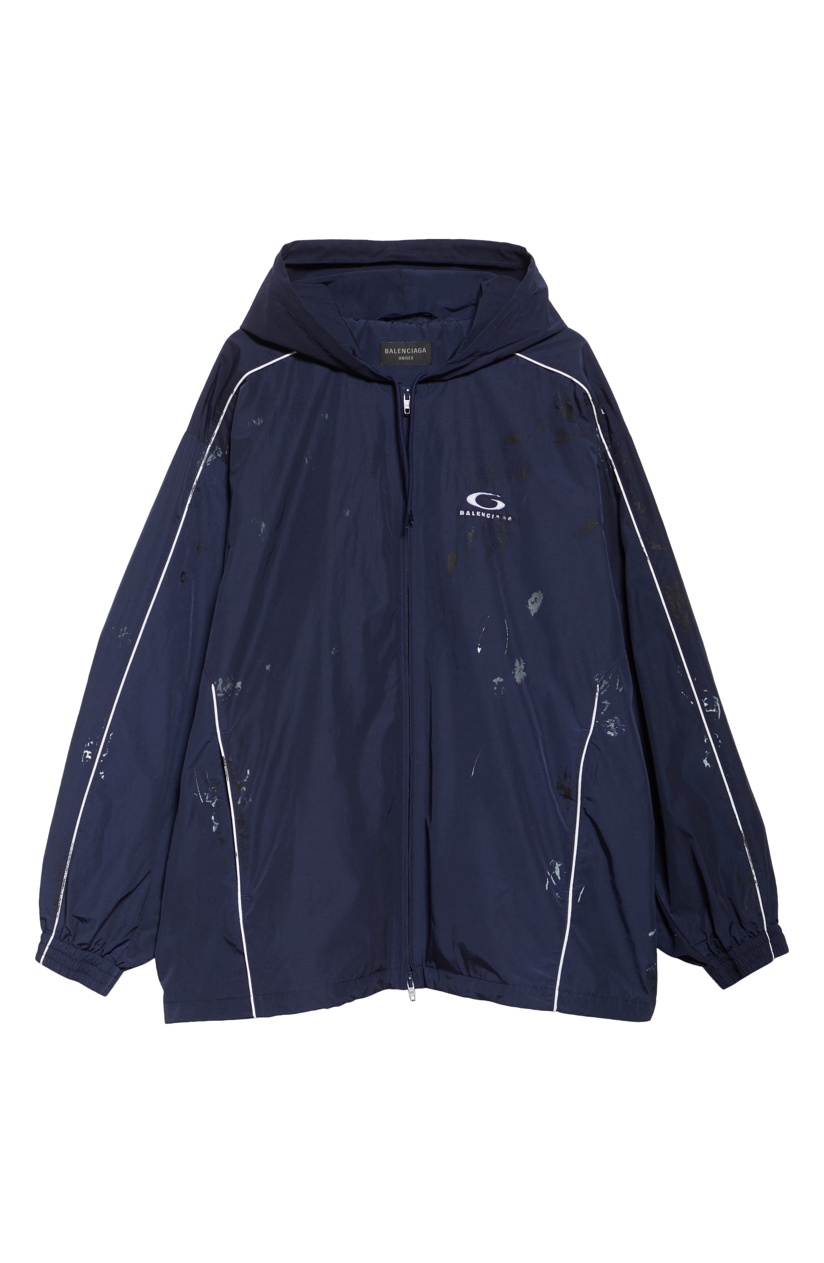 Balenciaga Paint Splatter Track Jacket in 4140 Marine Blue at Nordstrom - 6