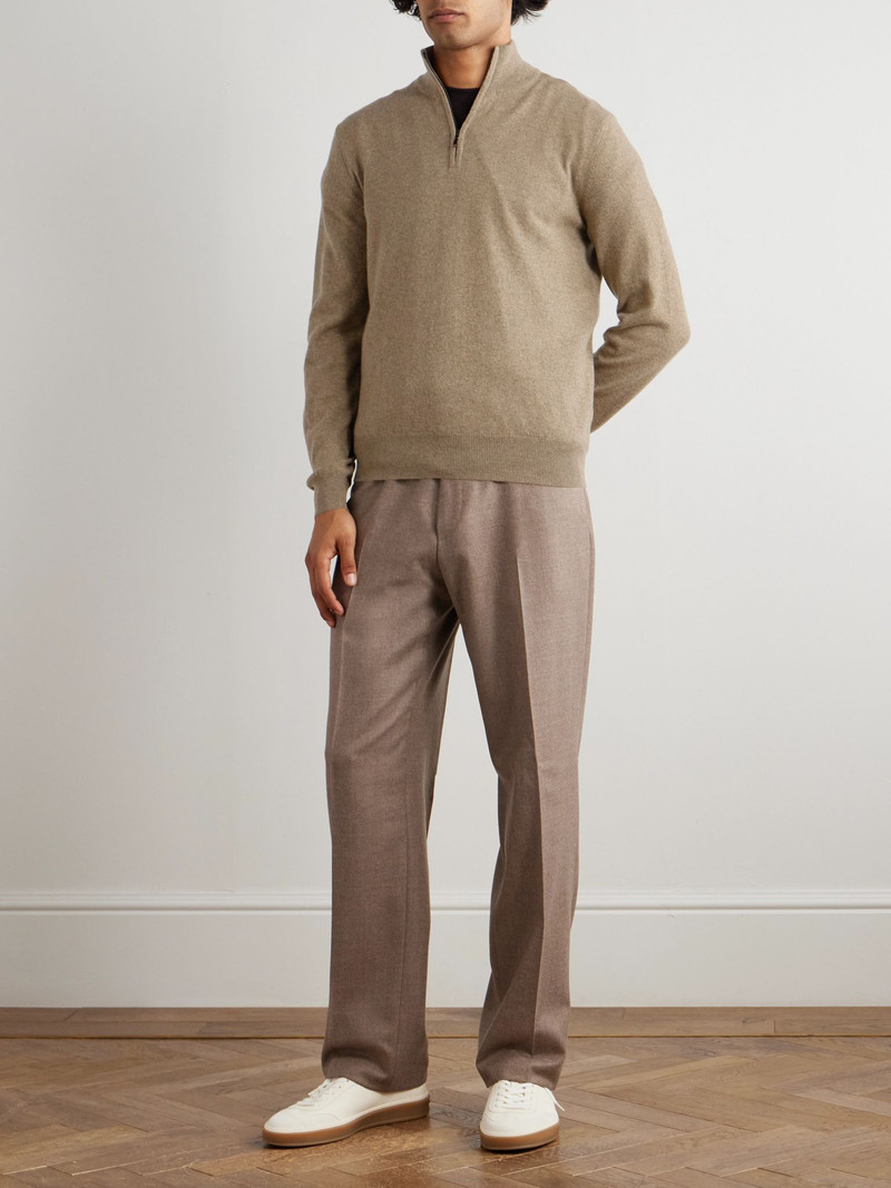 Loro Piana Slim-Fit Baby Cashmere Half-Zip Sweater Brown outlook
