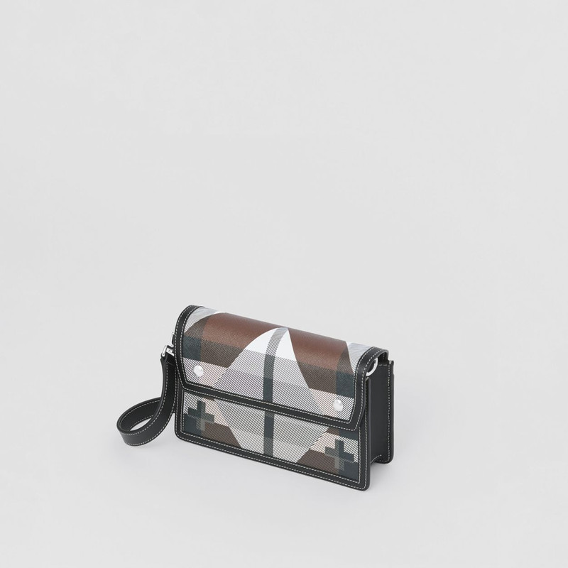 Geometric Check and Leather Crossbody Bag 4