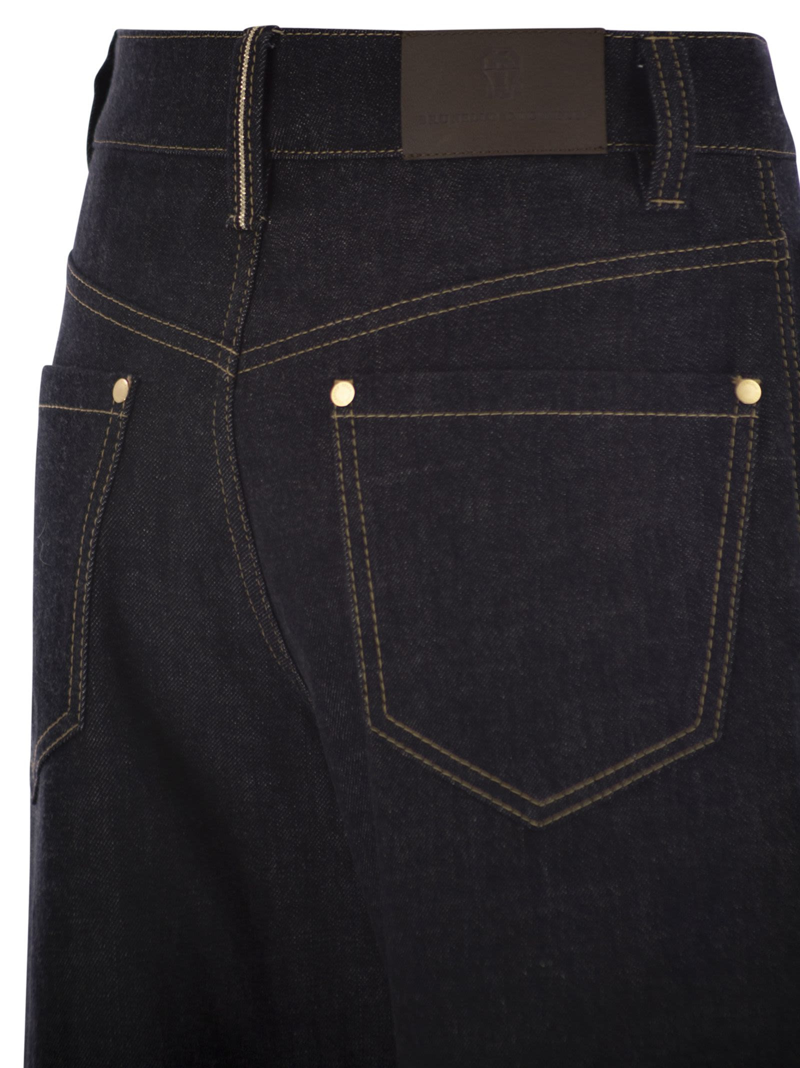 Brunello Cucinelli Women Loose Flared Denim Pants With Moniline - 4
