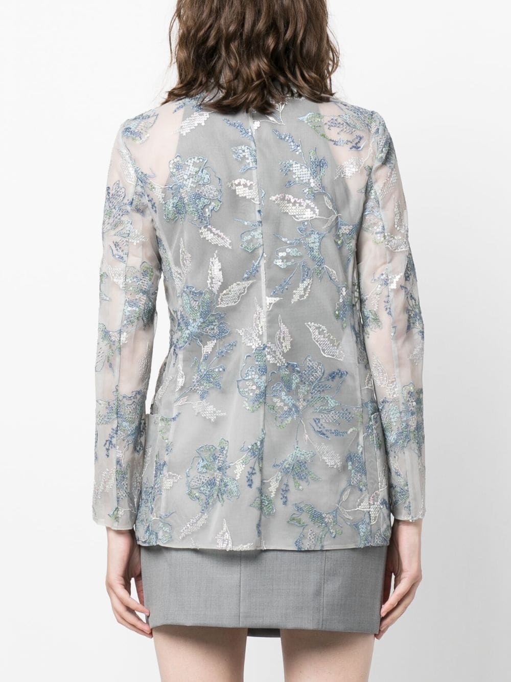 embroidered-flowers translucent blazer - 4