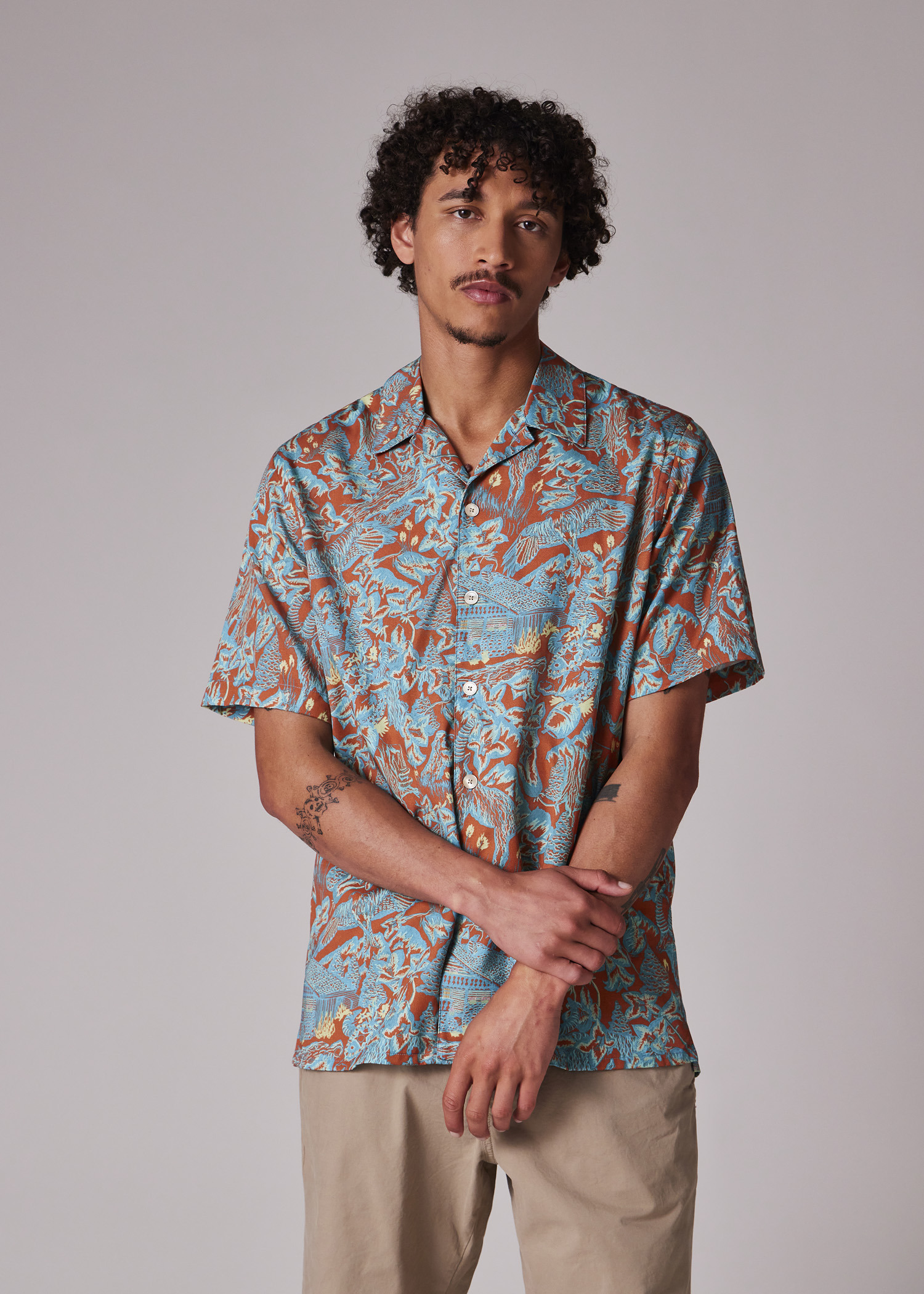 Casual-Fit Orange and Turquoise 'Chalet' Print Shirt - 5
