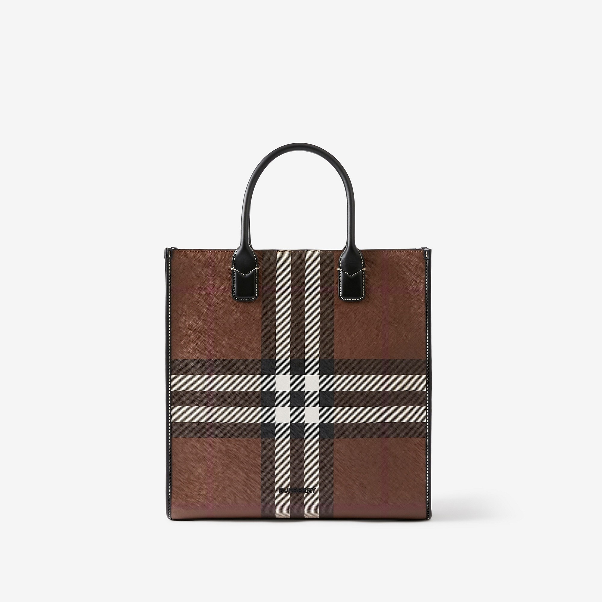Exaggerated Check and Leather Slim Tote - 1