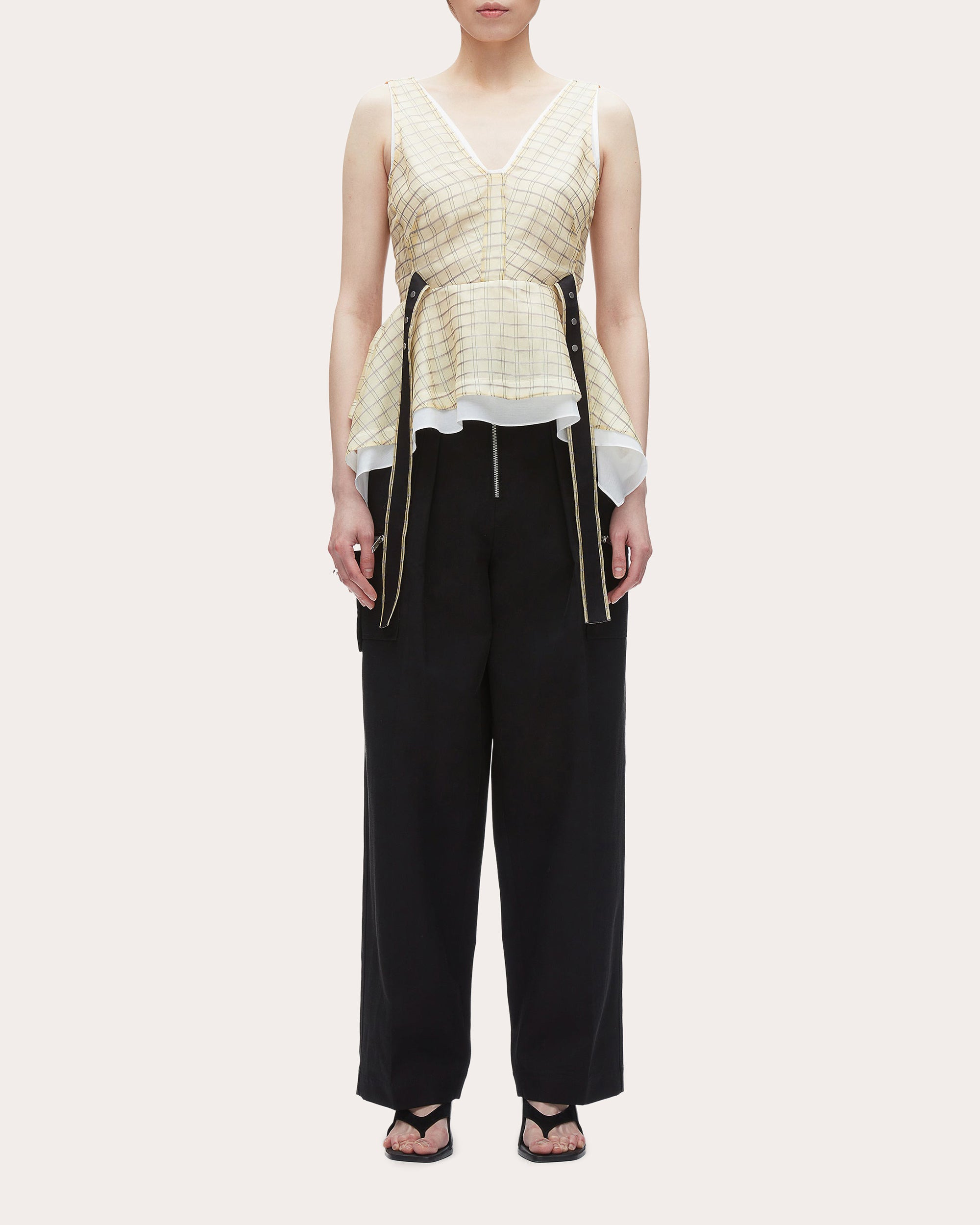 Plaid-Print Silk Organza Peplum Top - 6