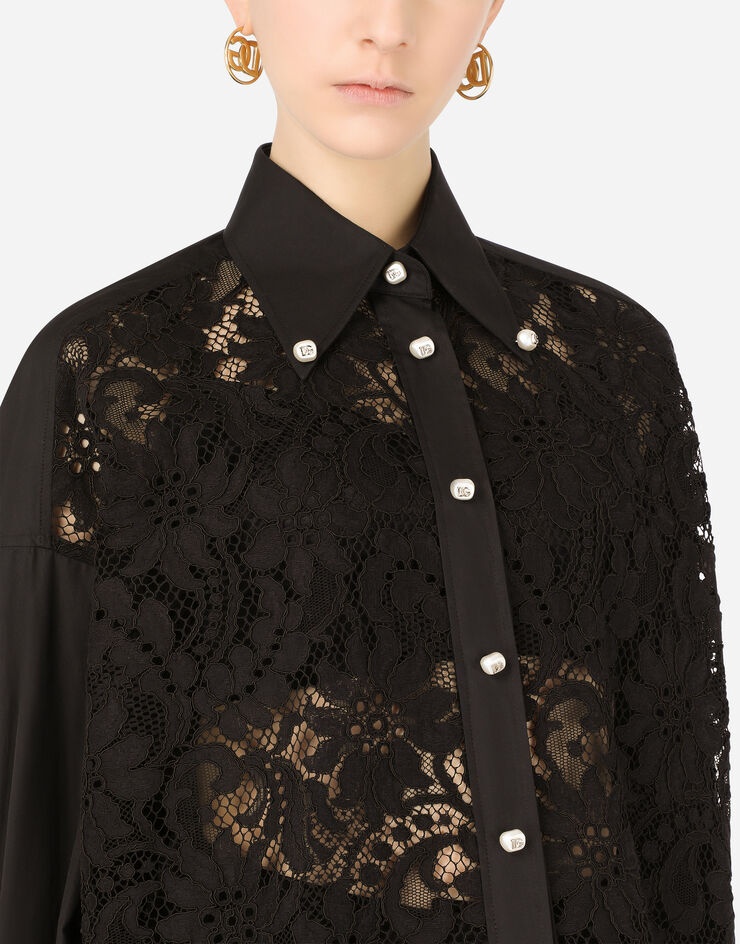 Poplin and lace shirt with DG buttons - 4