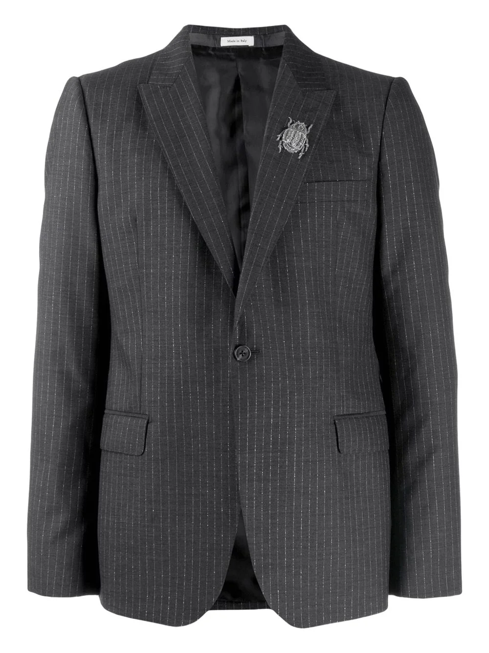 insect embellished pinstriped blazer - 1