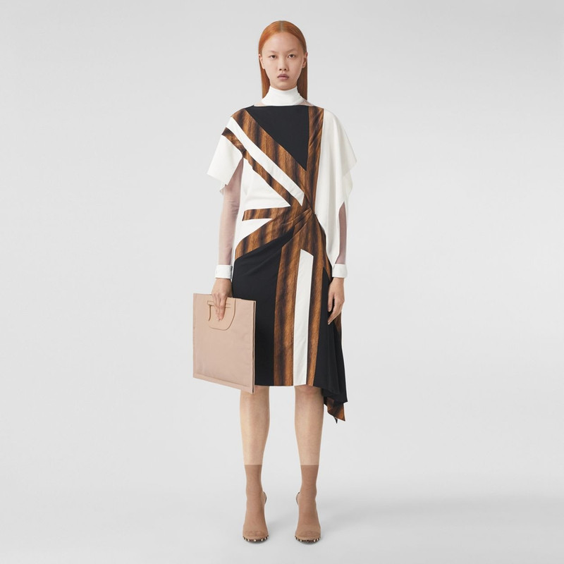 Burberry Flag Print Silk Crepe de Chine Asymmetric Dress outlook