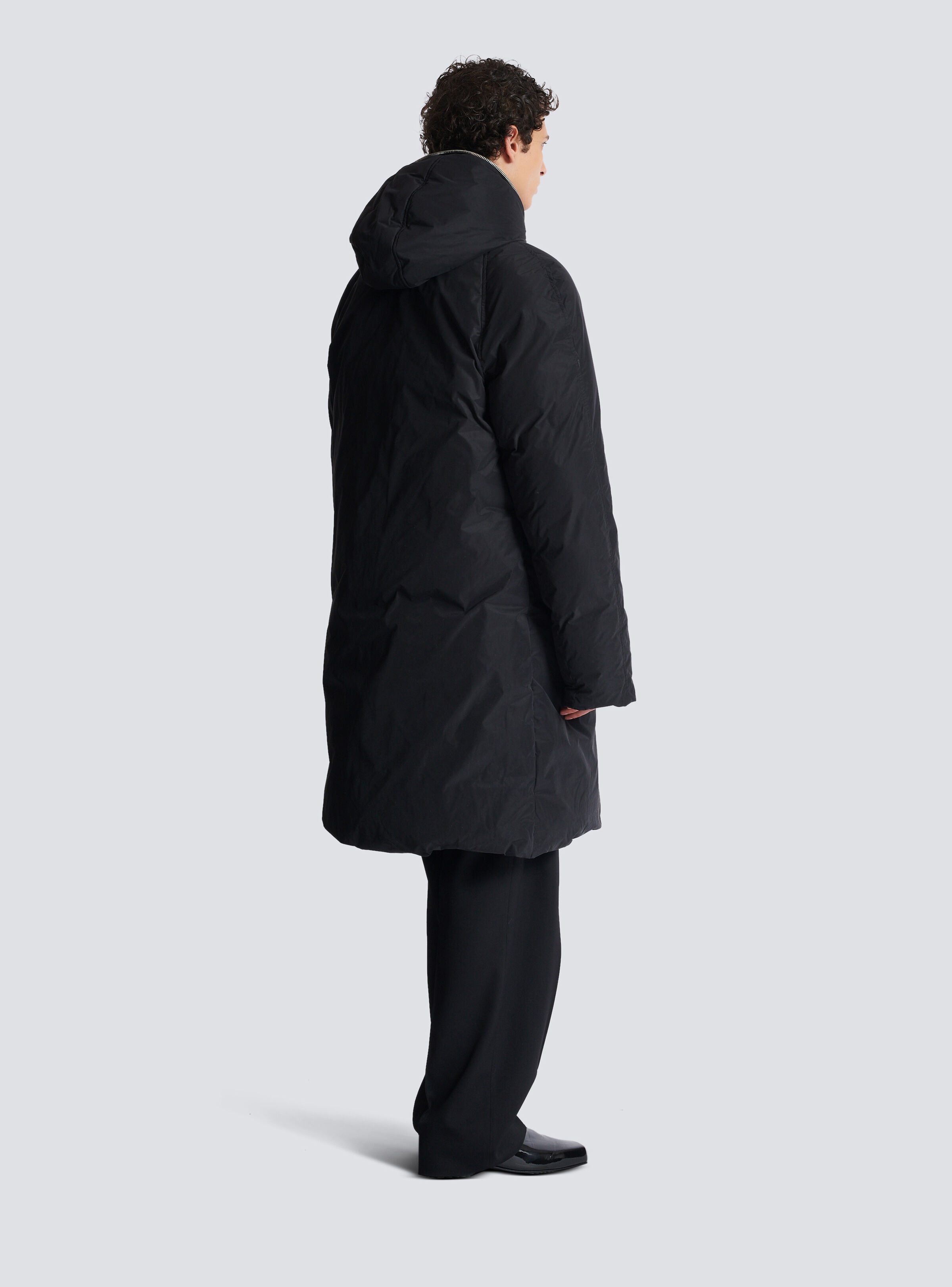 Long down nylon jacket with Balmain label - 4