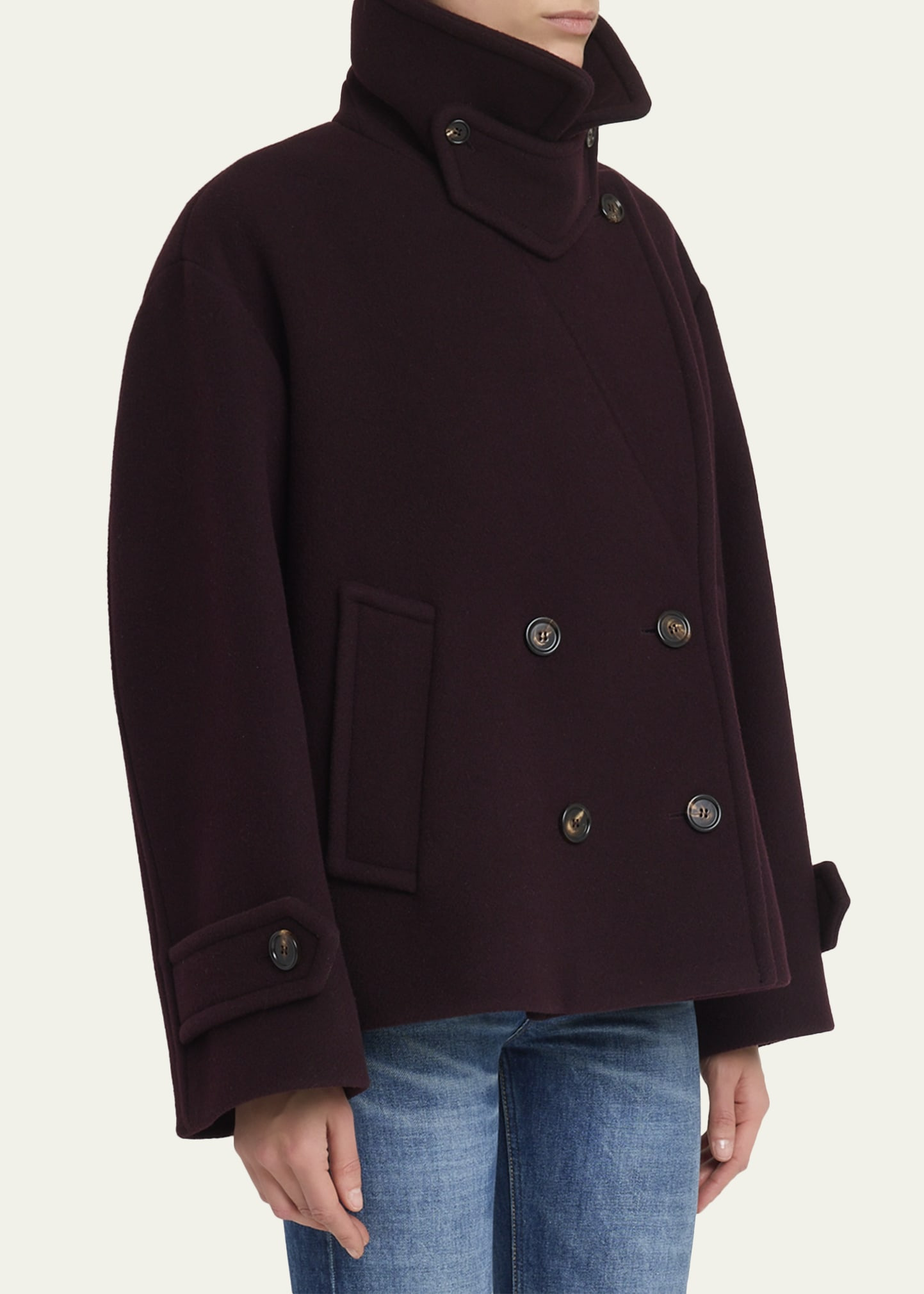 Wool Double-Breasted Oversized Pea Coat - 4