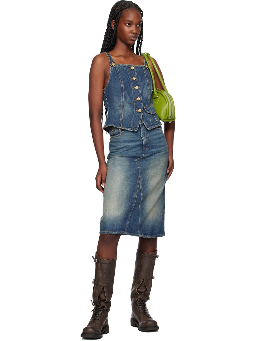 Blue Heavy Washed Denim Tank Top - 4