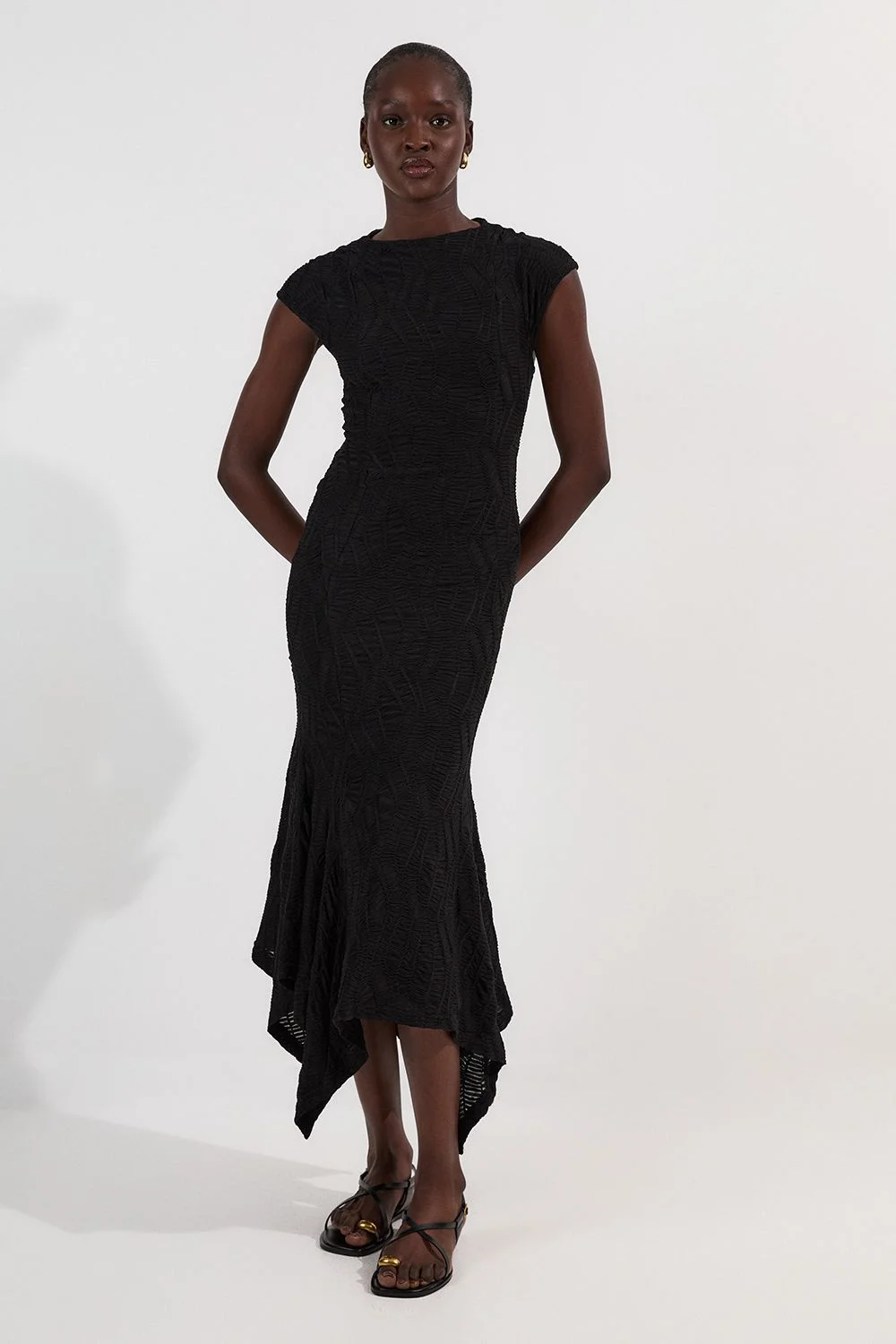 Textured Hanky Hem Short Sleeve Trim Detail Jersey Maxi Dress - 1