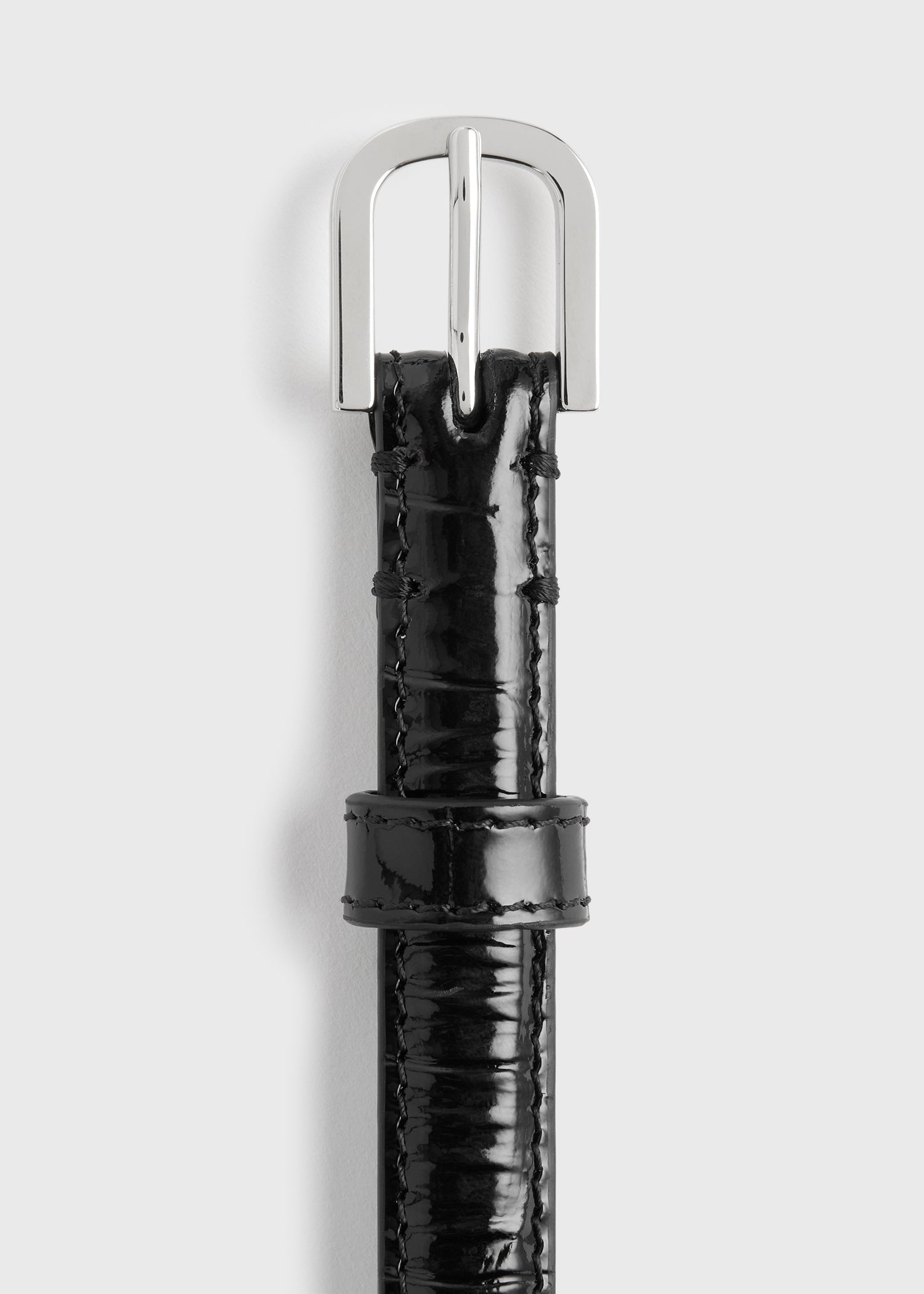 Thin croco-embossed belt black - 6