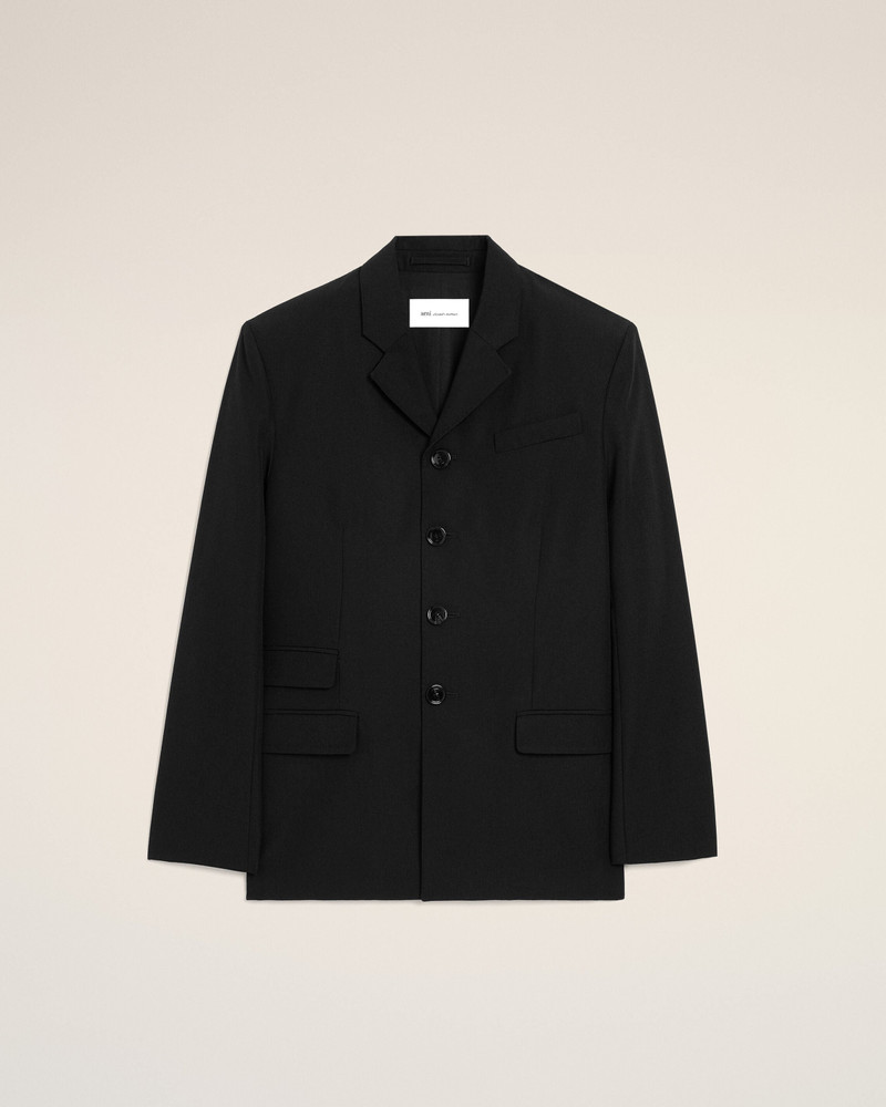 BLACK NEW WOOL SINGLE BREASTED STRAIGHT JACKET 1