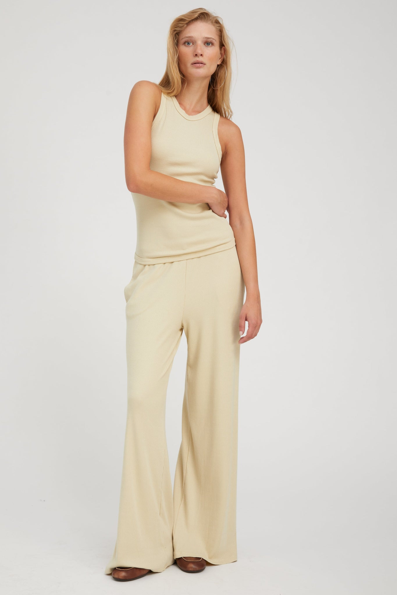 PISTACHIO RIB WIDE LEG PANTS - 3