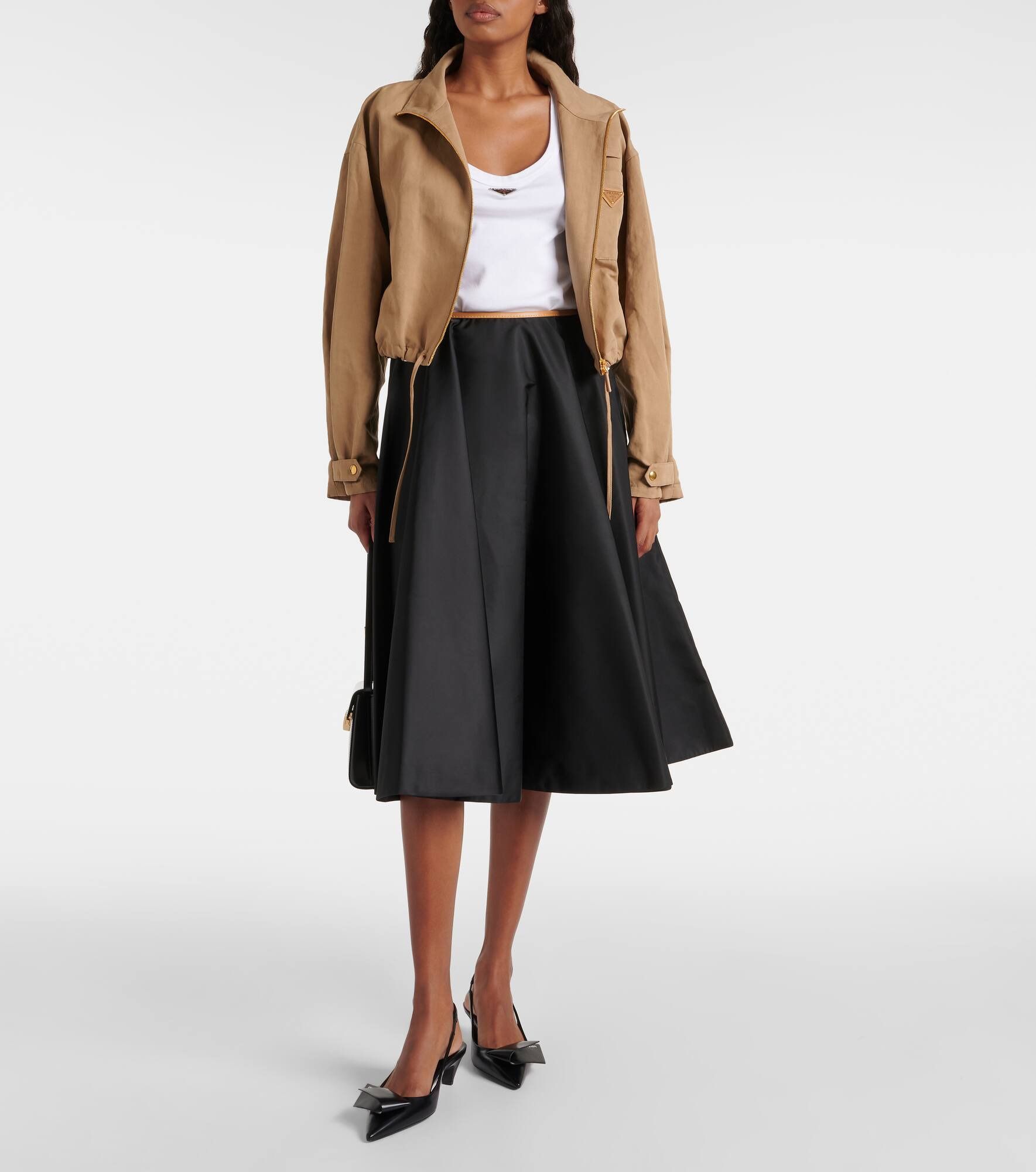 Re-Nylon leather-trimmed midi skirt - 2