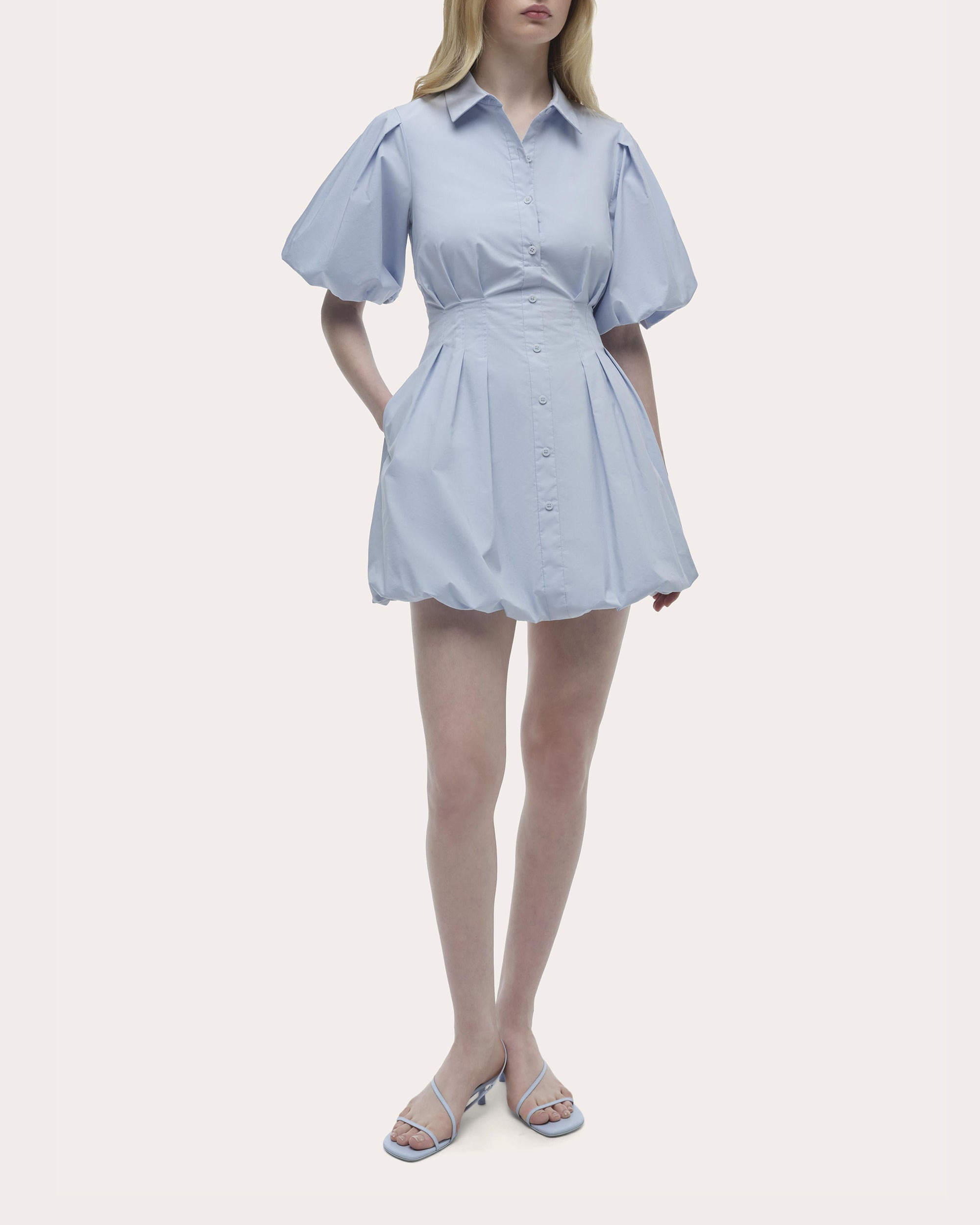 Cleo Poplin Puff-Sleeve Mini Shirt Dress - 5