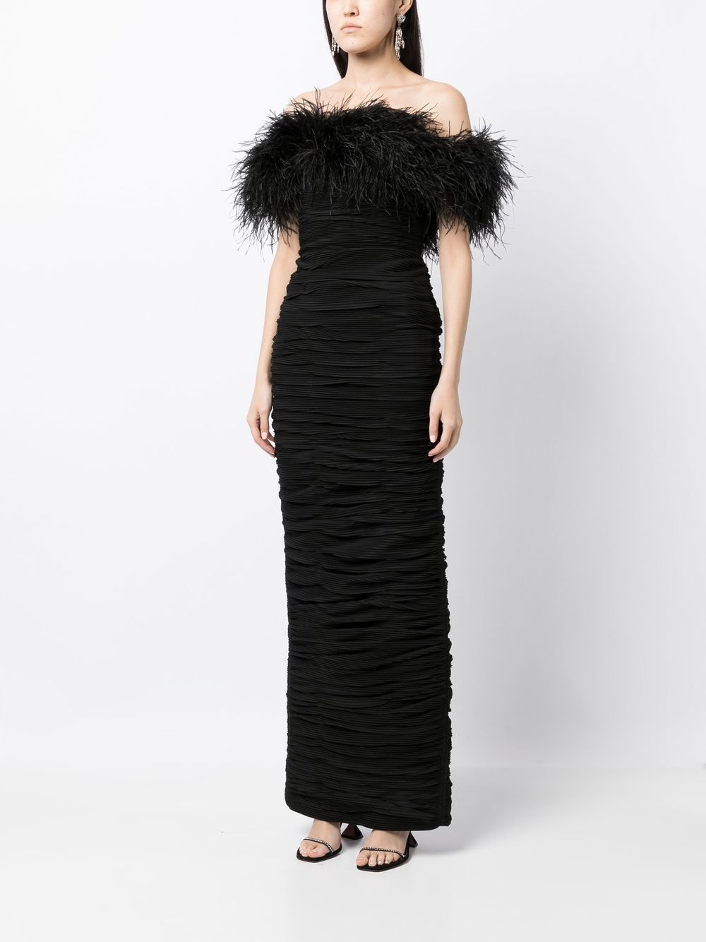 Zion feather-trim ruched gown - 3